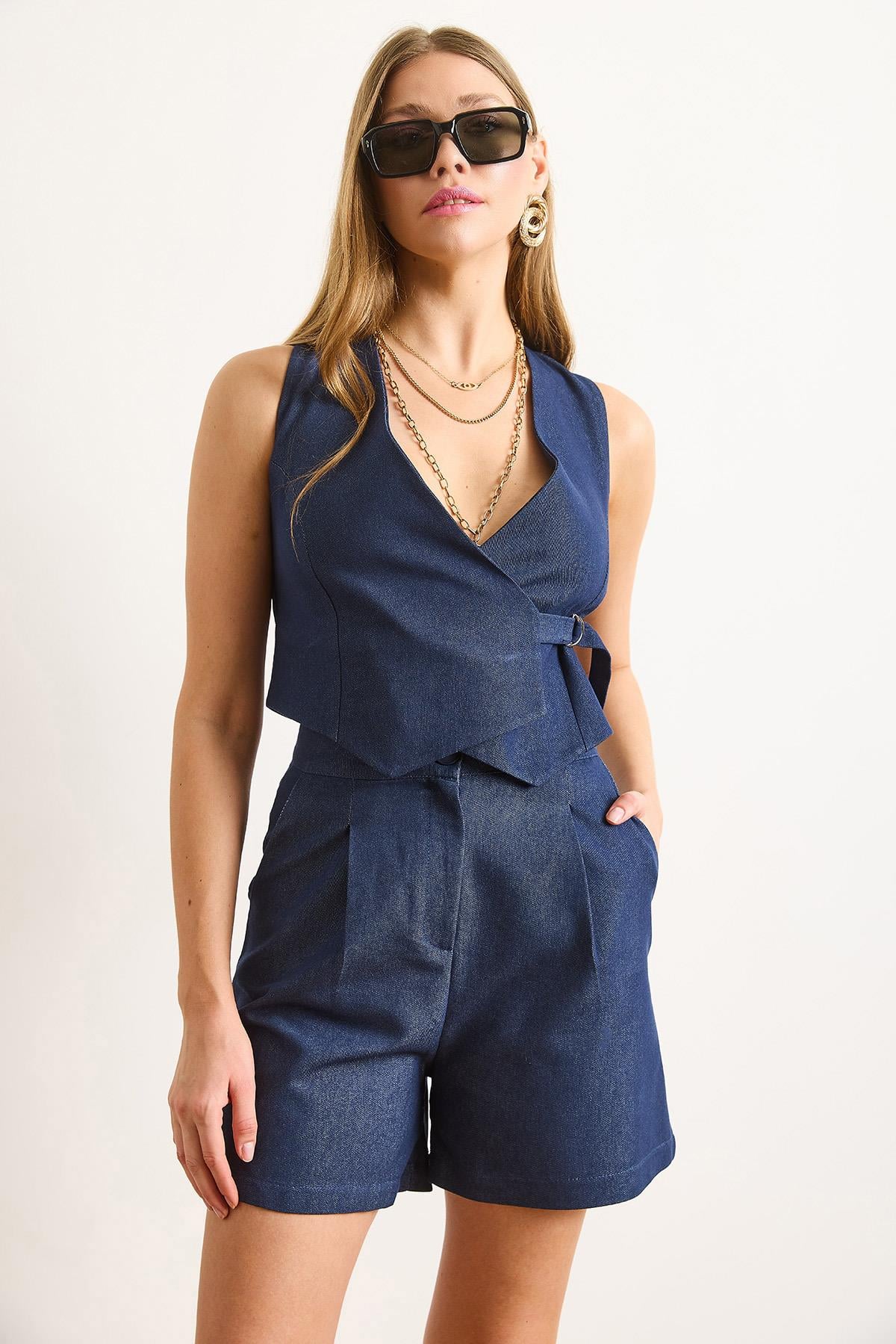 Cepli Çan Denim Şort Lacivert