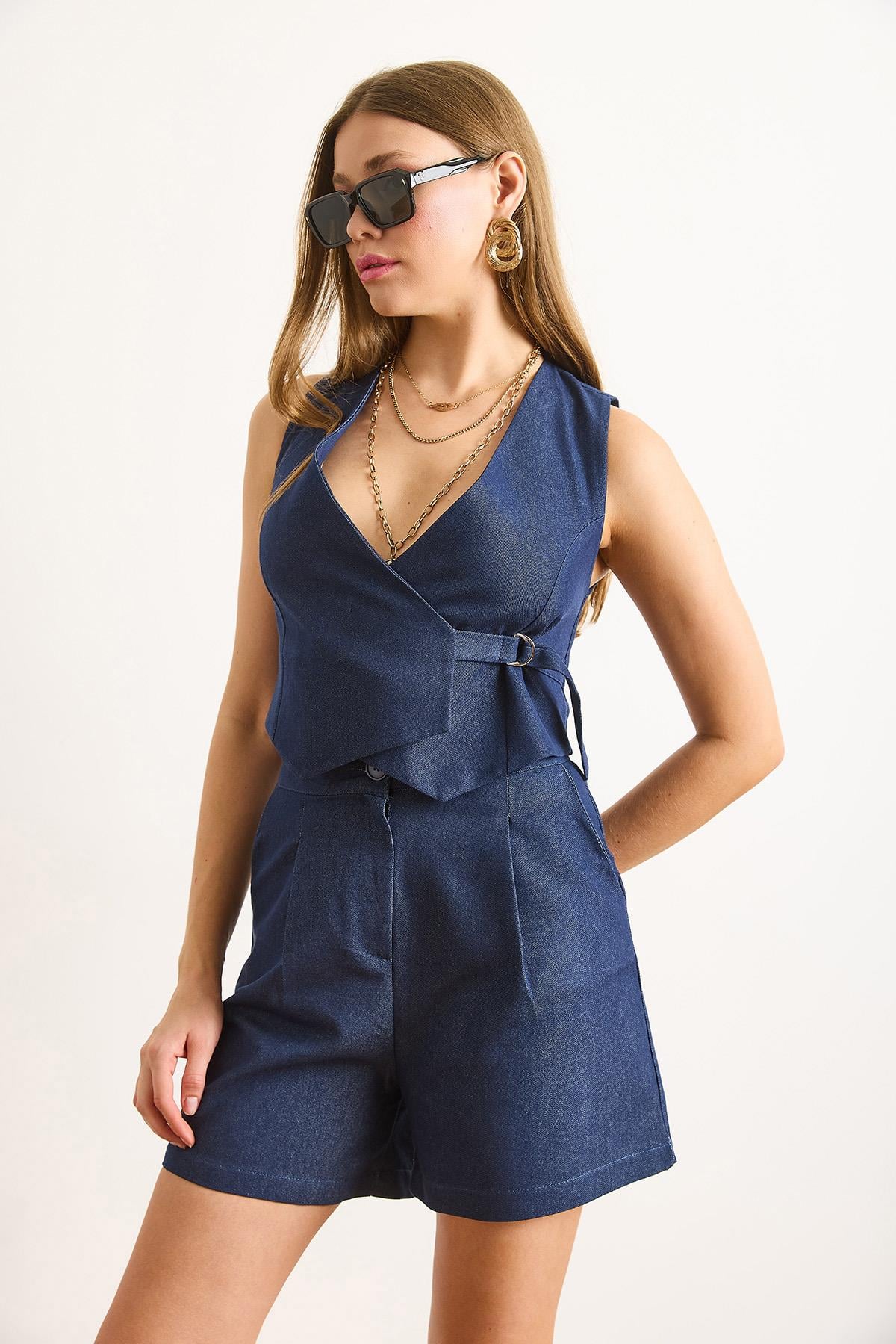 Cepli Çan Denim Şort Lacivert