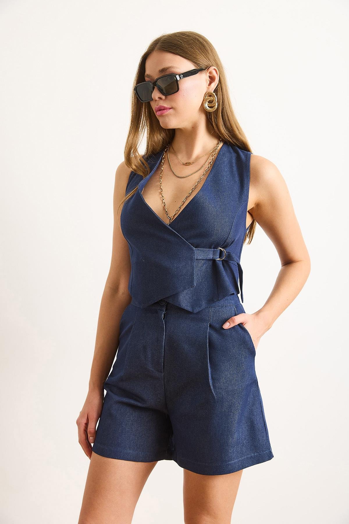Cepli Çan Denim Şort Lacivert