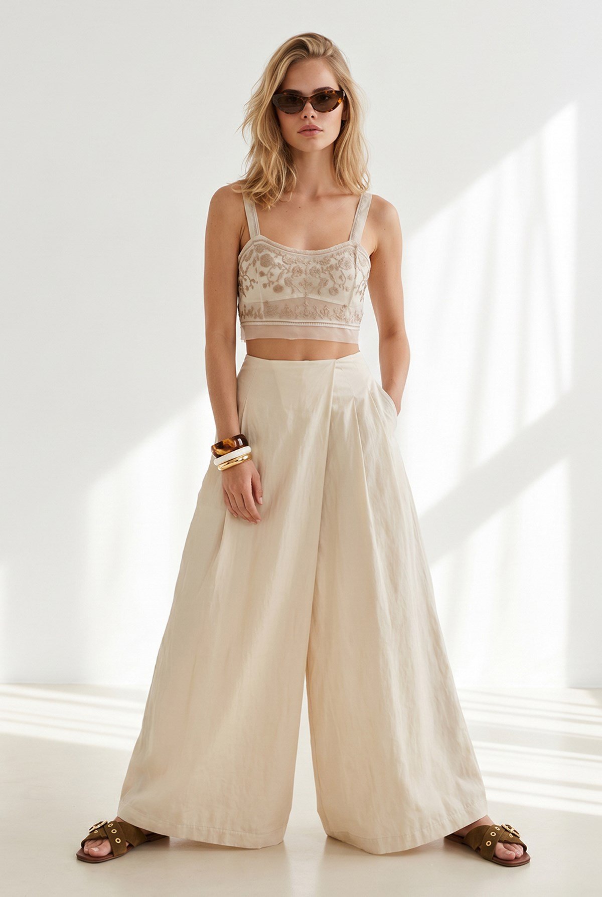 Cepli Etek Görünümlü Modal Pantolon Bej