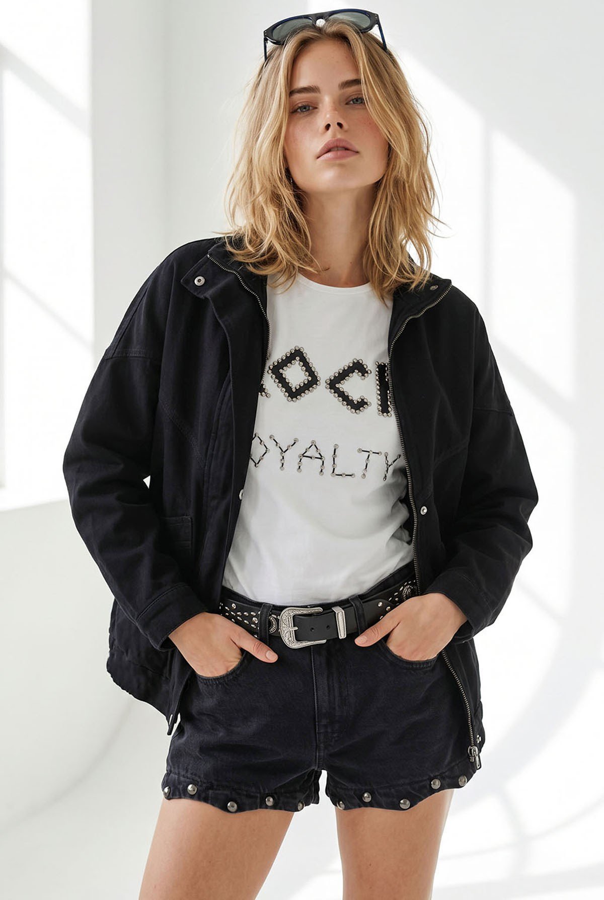 Cepli Fermuarlı Çıtçıtlı Uzun Denim Ceket Siyah