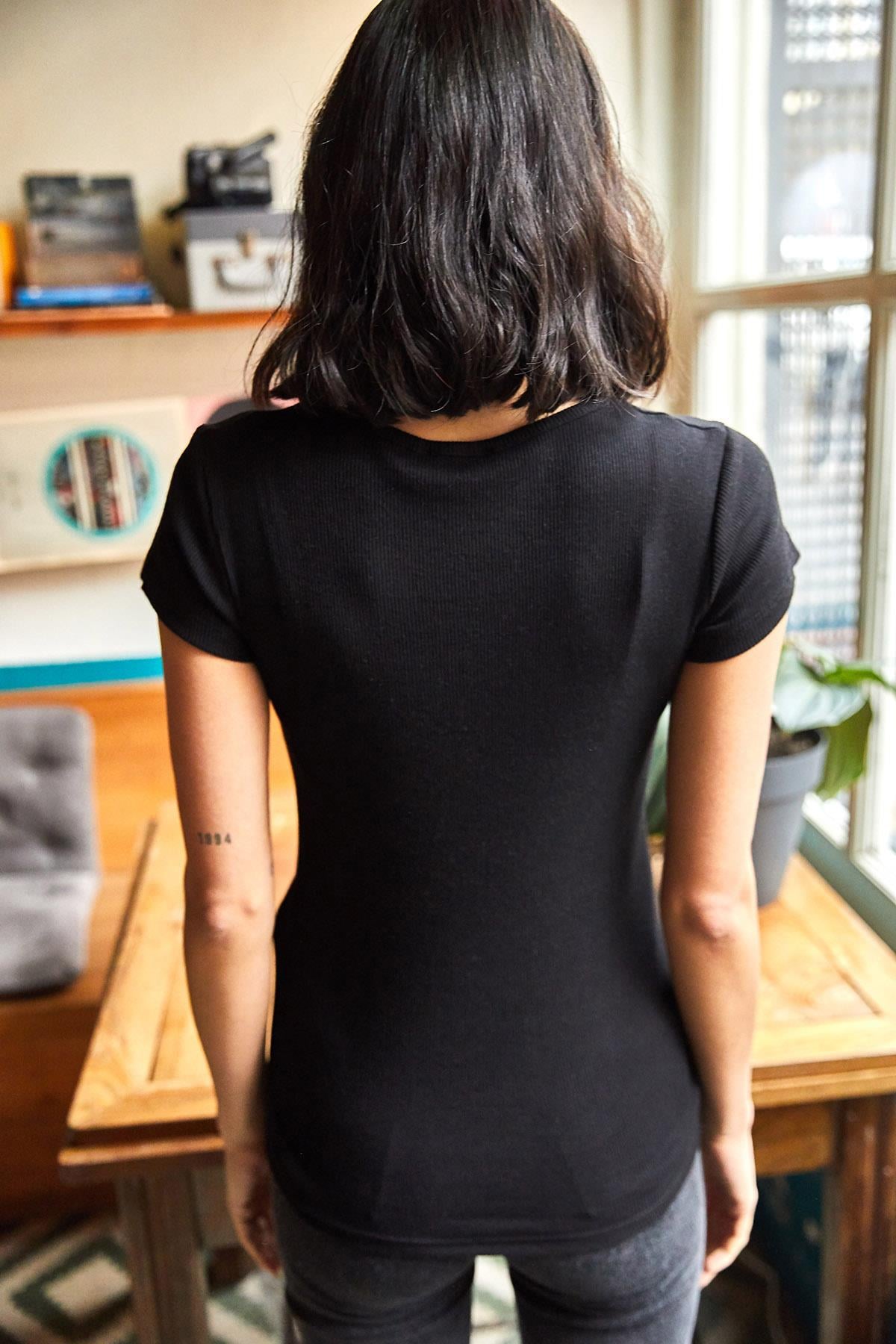 Çıtçıtlı Kaşkorse Bluz Siyah-Beyaz