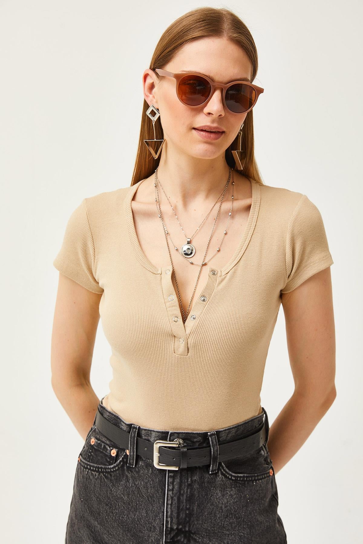 Çıtçıtlı Kaşkorse Bluz Taş