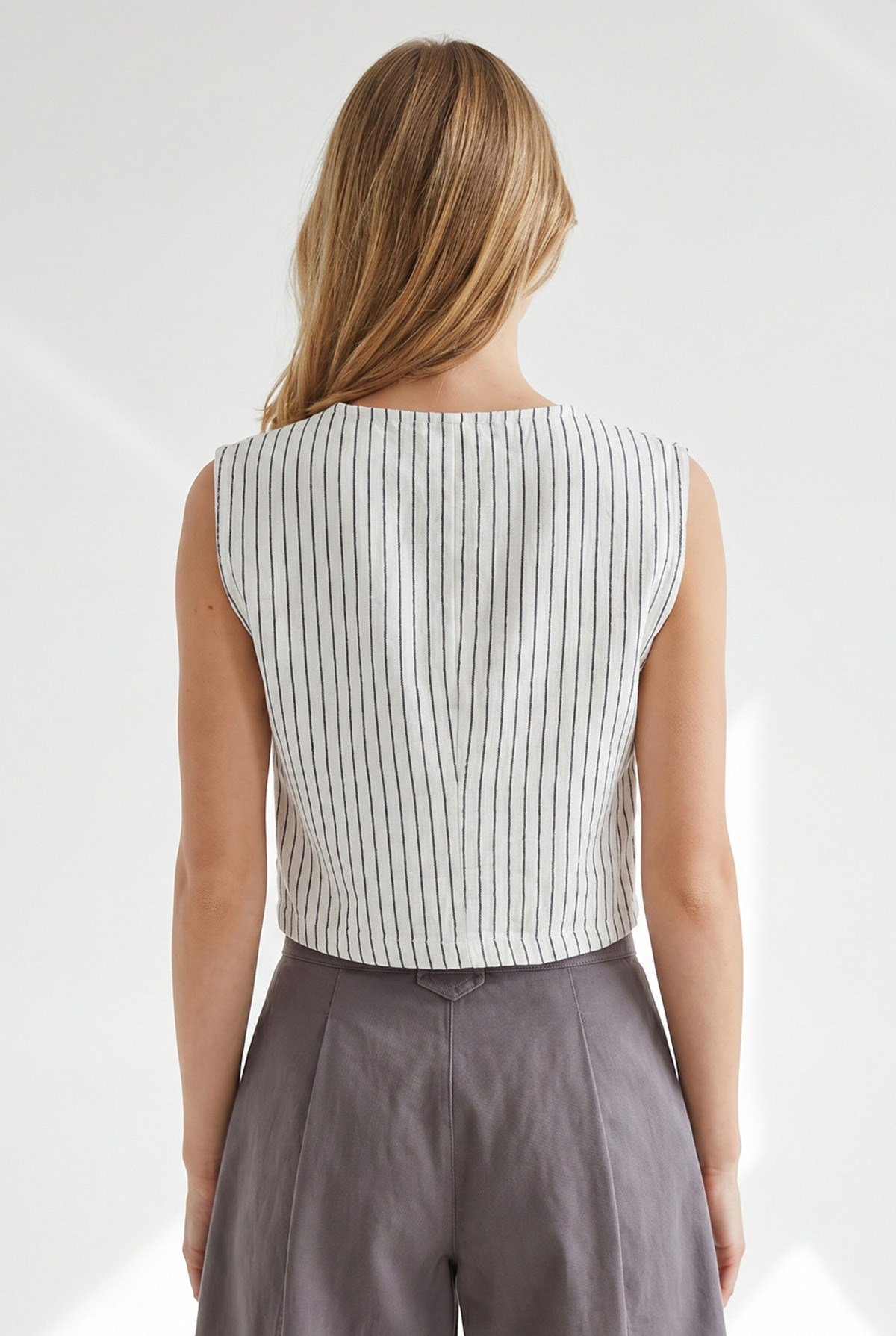 Çizgili Crop Müslin Bluz Beyaz Siyah