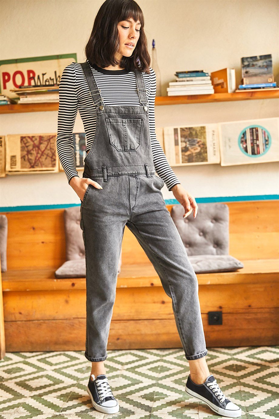 Denim Bahçıvan Salopet Füme Yıkamalı