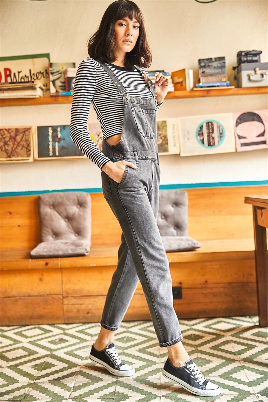 Denim Bahçıvan Salopet Füme Yıkamalı