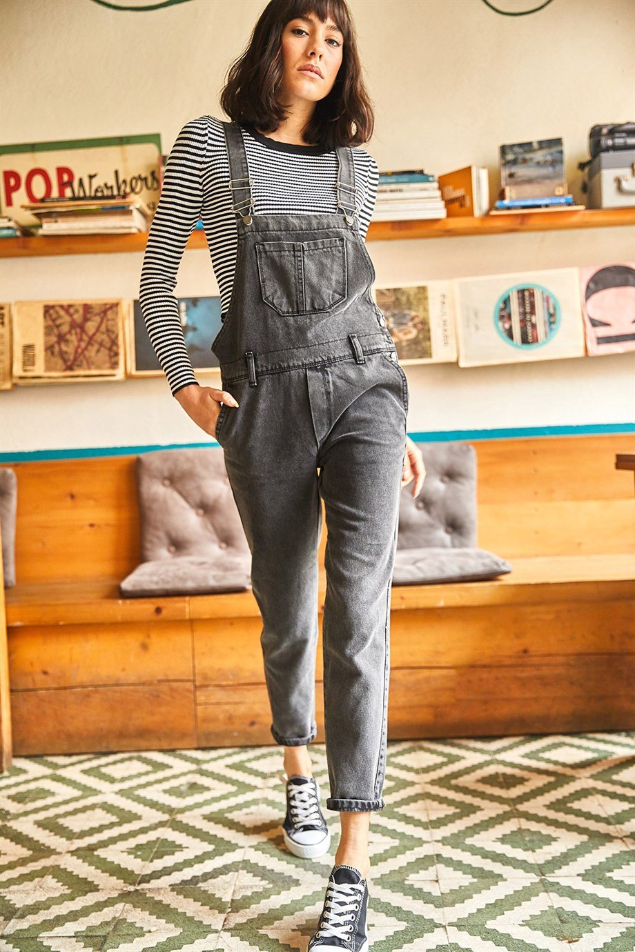 Denim Bahçıvan Salopet Füme Yıkamalı