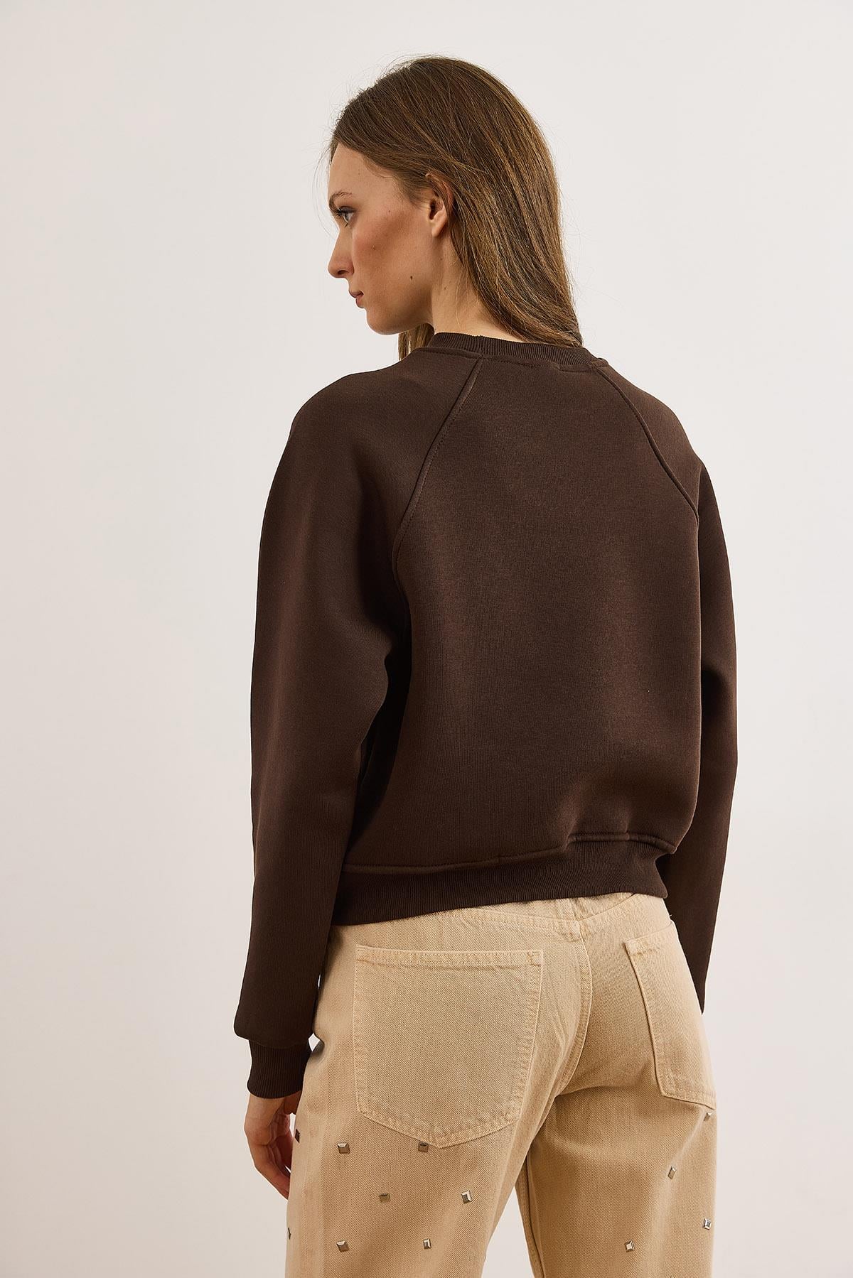 Dikiş Detaylı Reglan Kol Sweatshirt Kahverengi