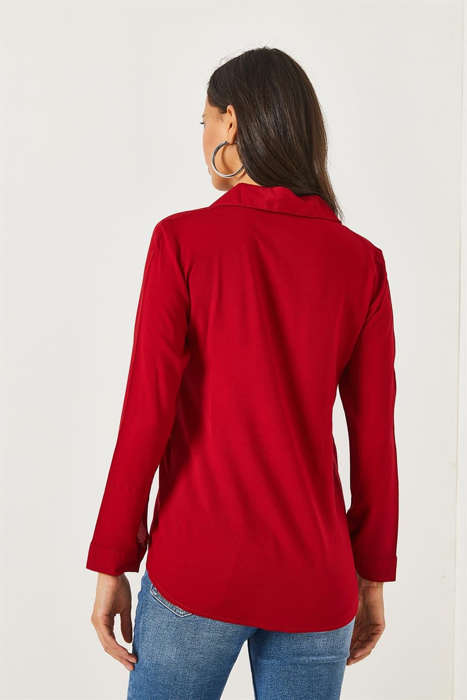 Dokuma Viskon Regular Fit Gömlek Bordo