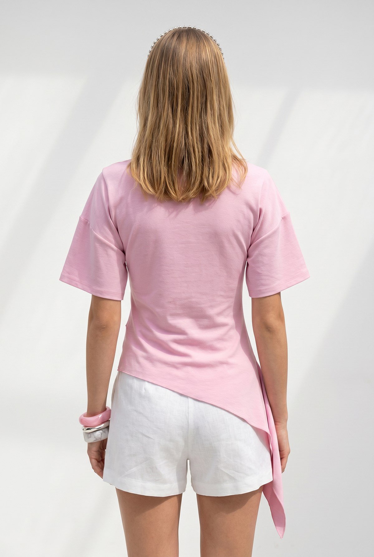 Drape Detaylı Asimetrik Bluz Pembe