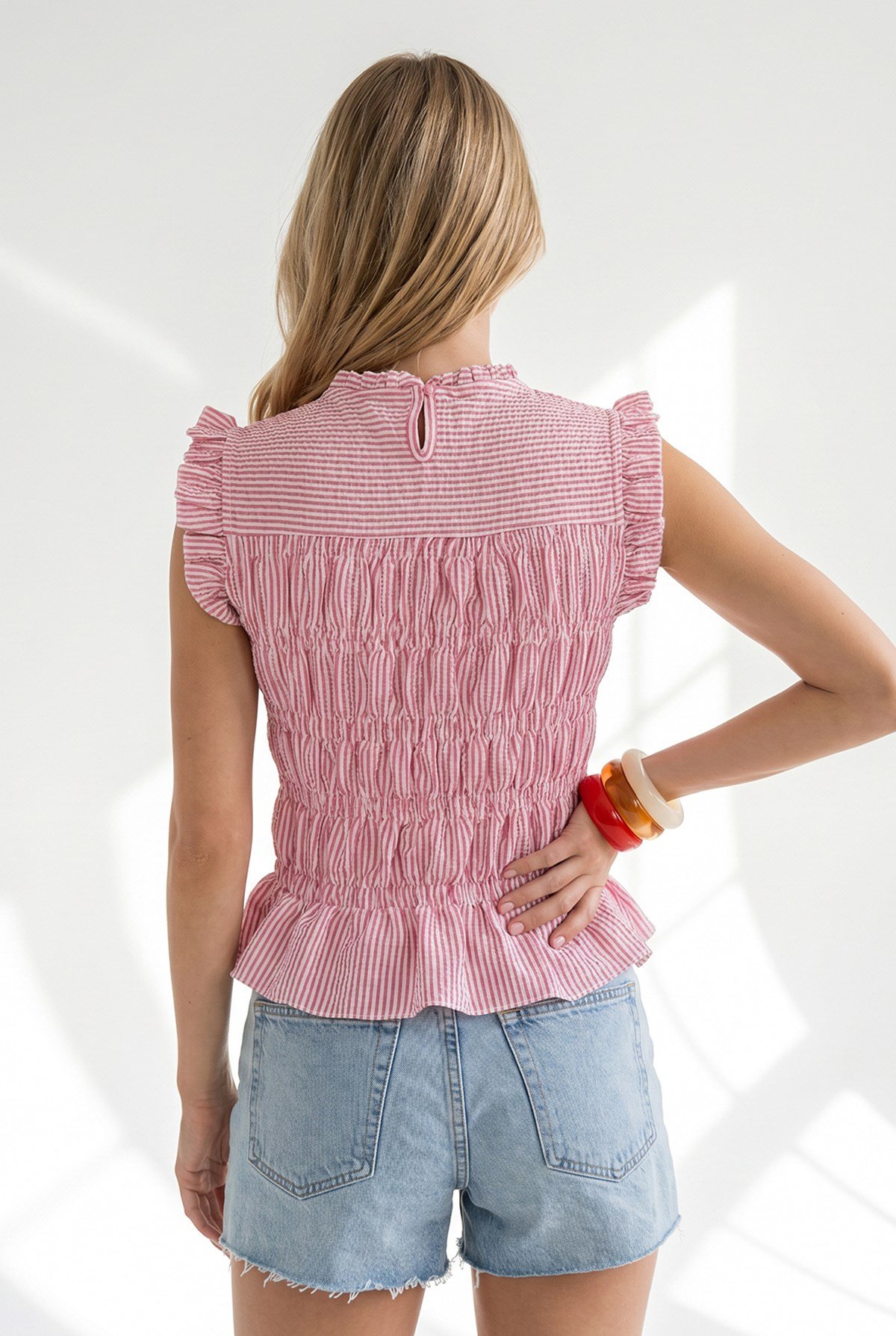 Gipeli Crop Pötikare Dokuma Bluz Fuşya