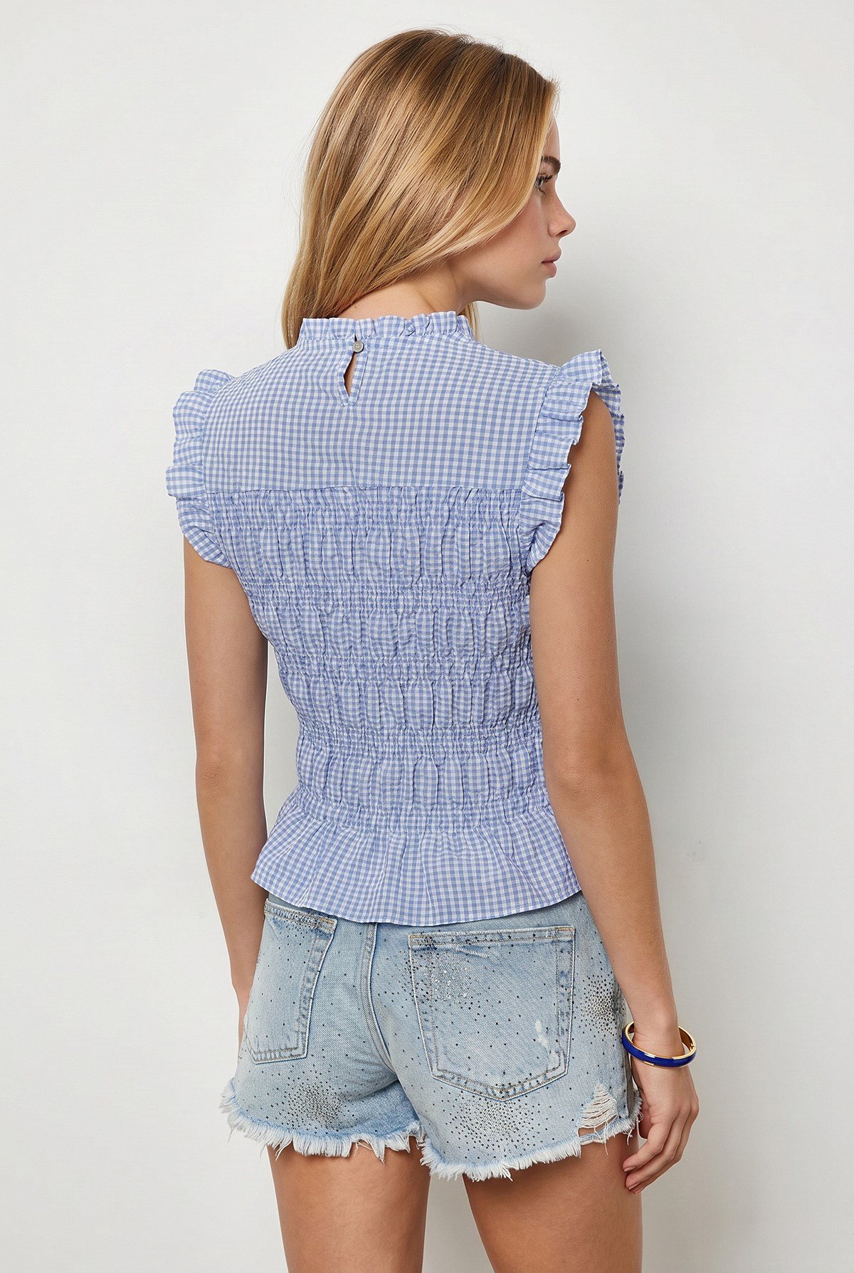 Gipeli Crop Pötikare Dokuma Bluz Mavi