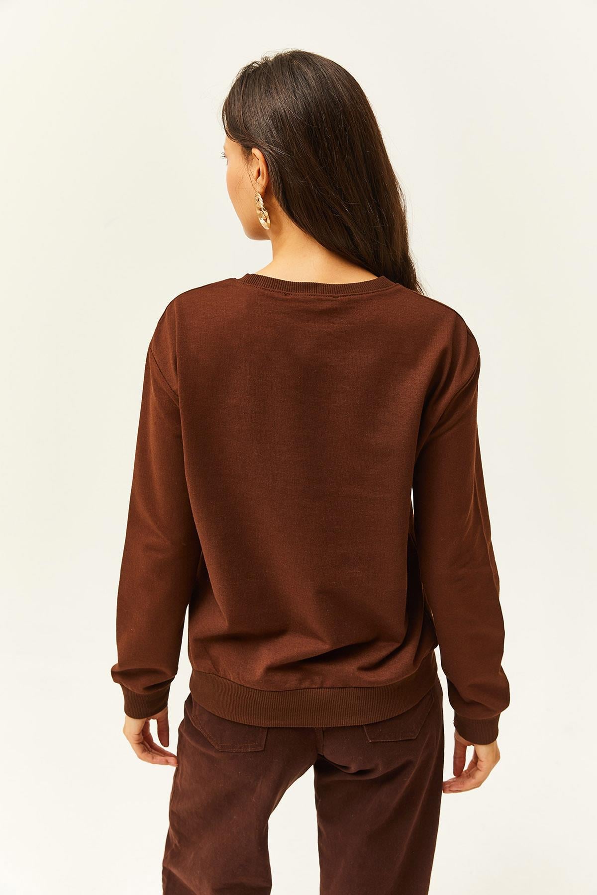 Göz Nakışlı Mevsimlik Sweatshirt Acı Kahve