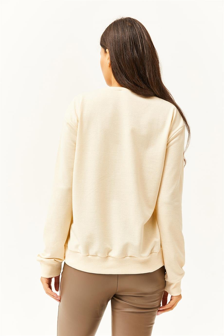 Göz Nakışlı Mevsimlik Sweatshirt Bej