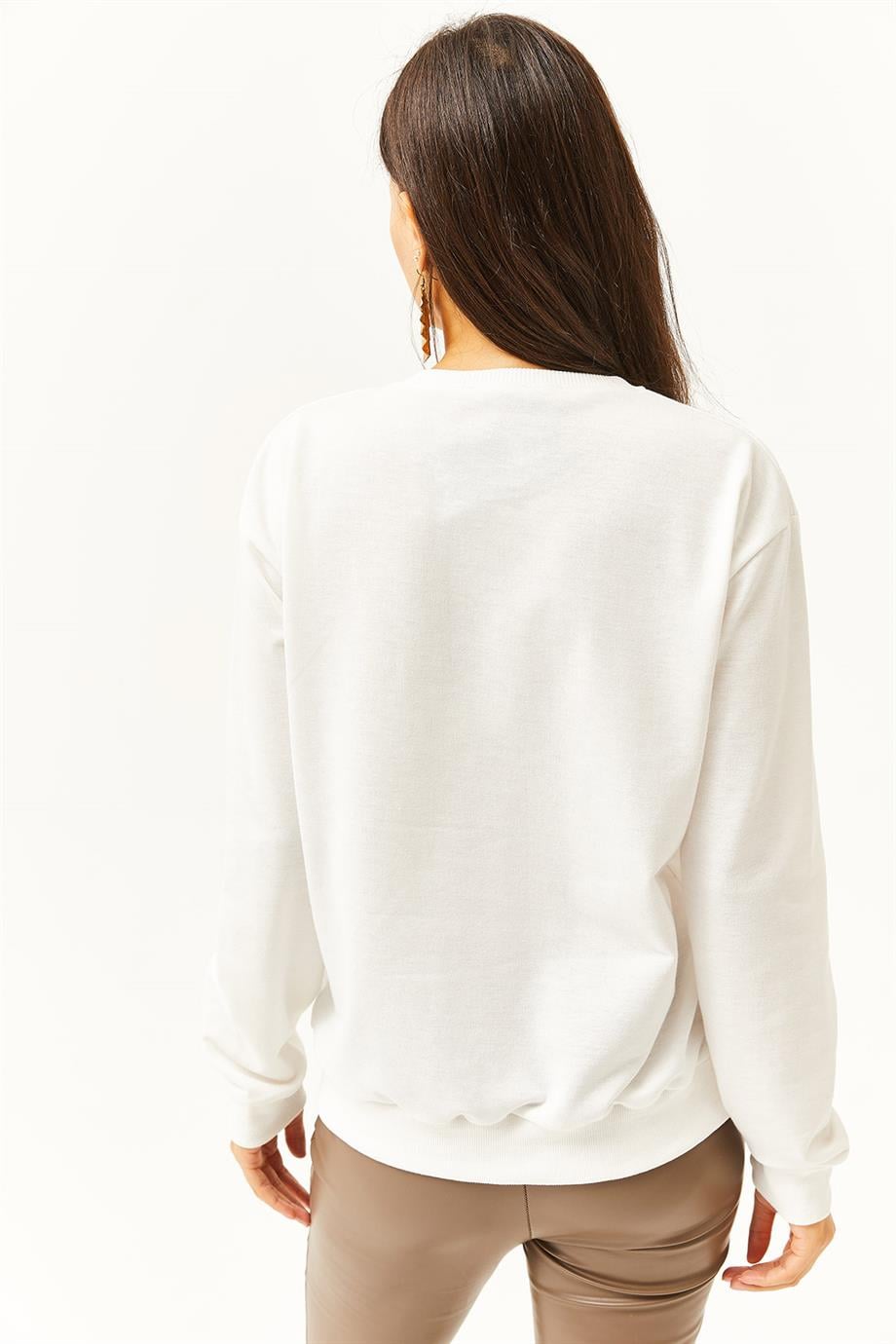 Göz Nakışlı Mevsimlik Sweatshirt Beyaz
