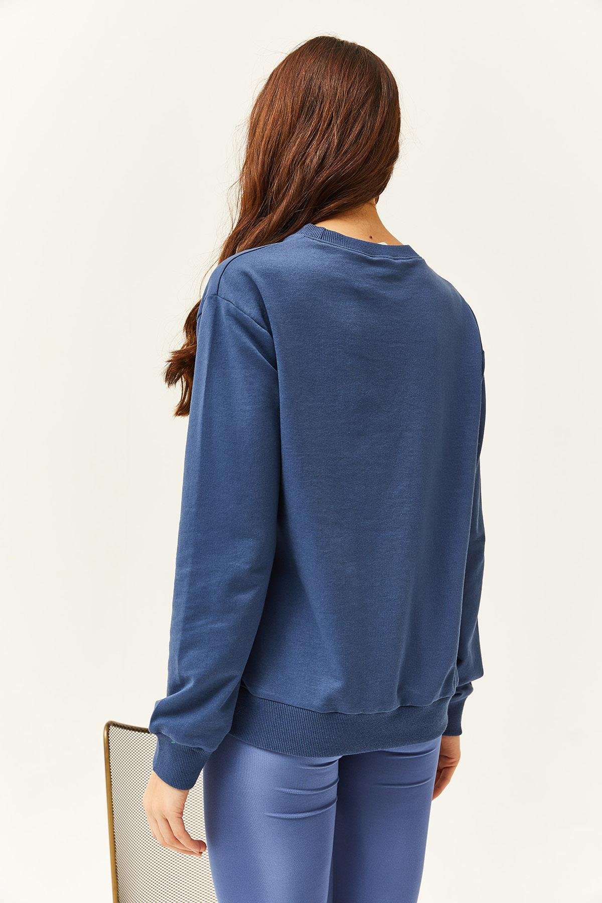 Göz Nakışlı Mevsimlik Sweatshirt İndigo