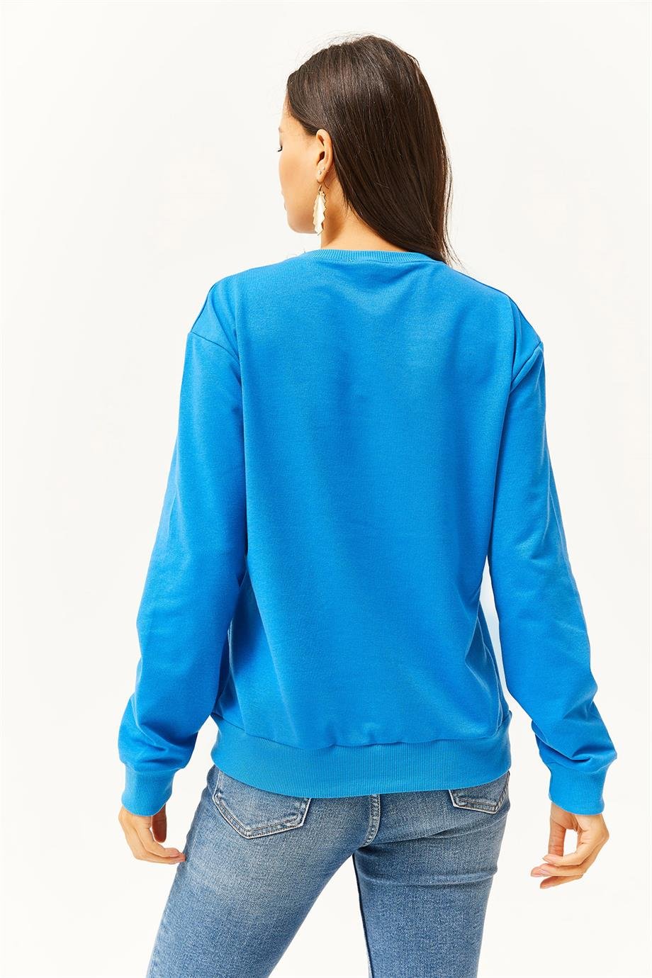 Göz Nakışlı Mevsimlik Sweatshirt Mavi