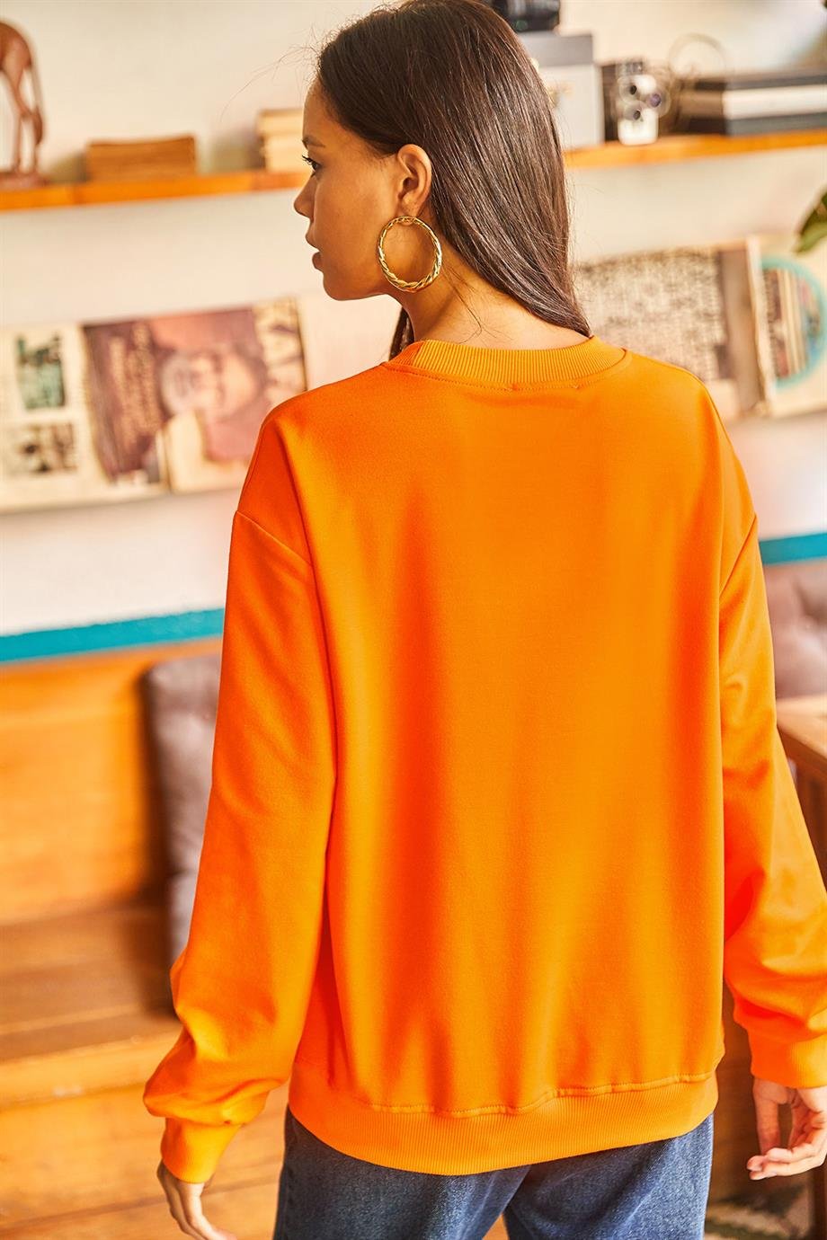 Göz Nakışlı Mevsimlik Sweatshirt Turuncu