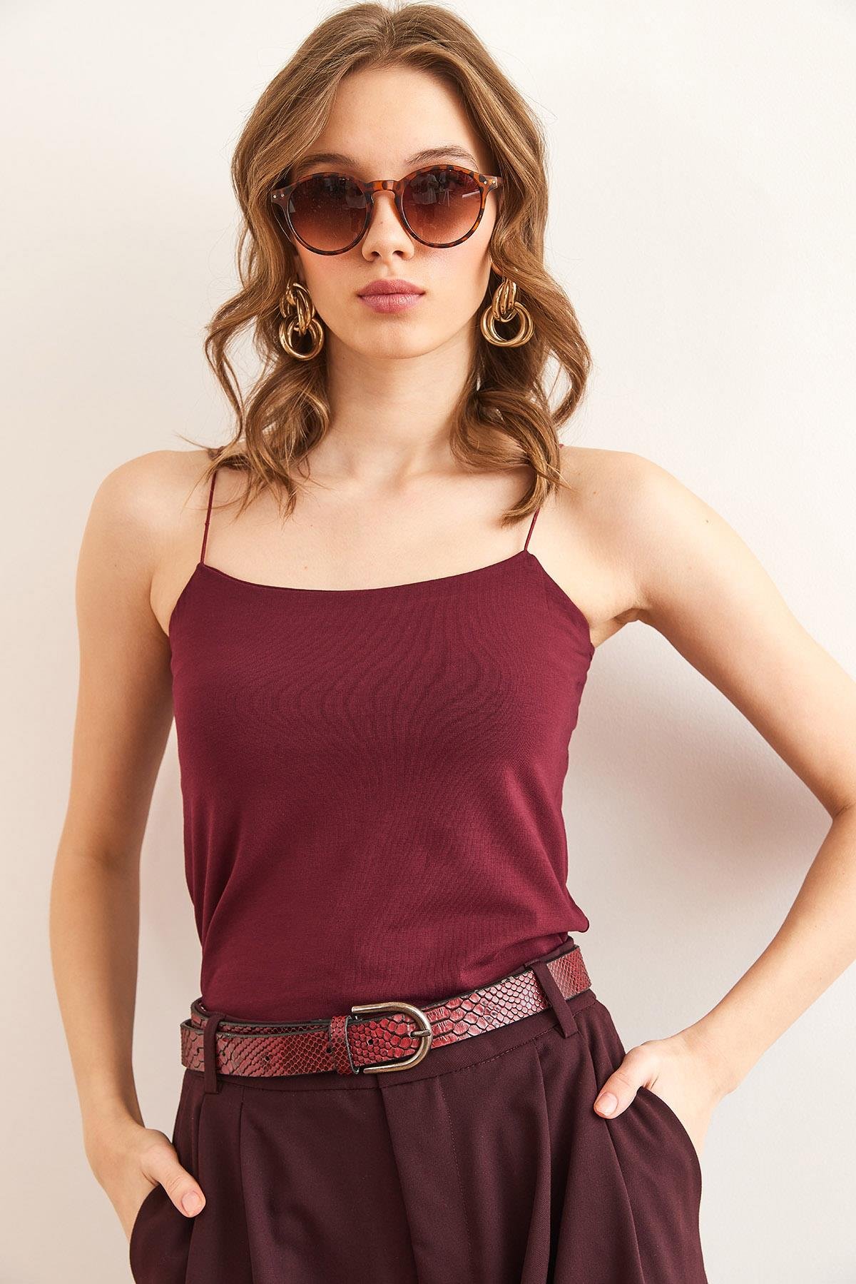 İp Askılı Likralı Body Bordo