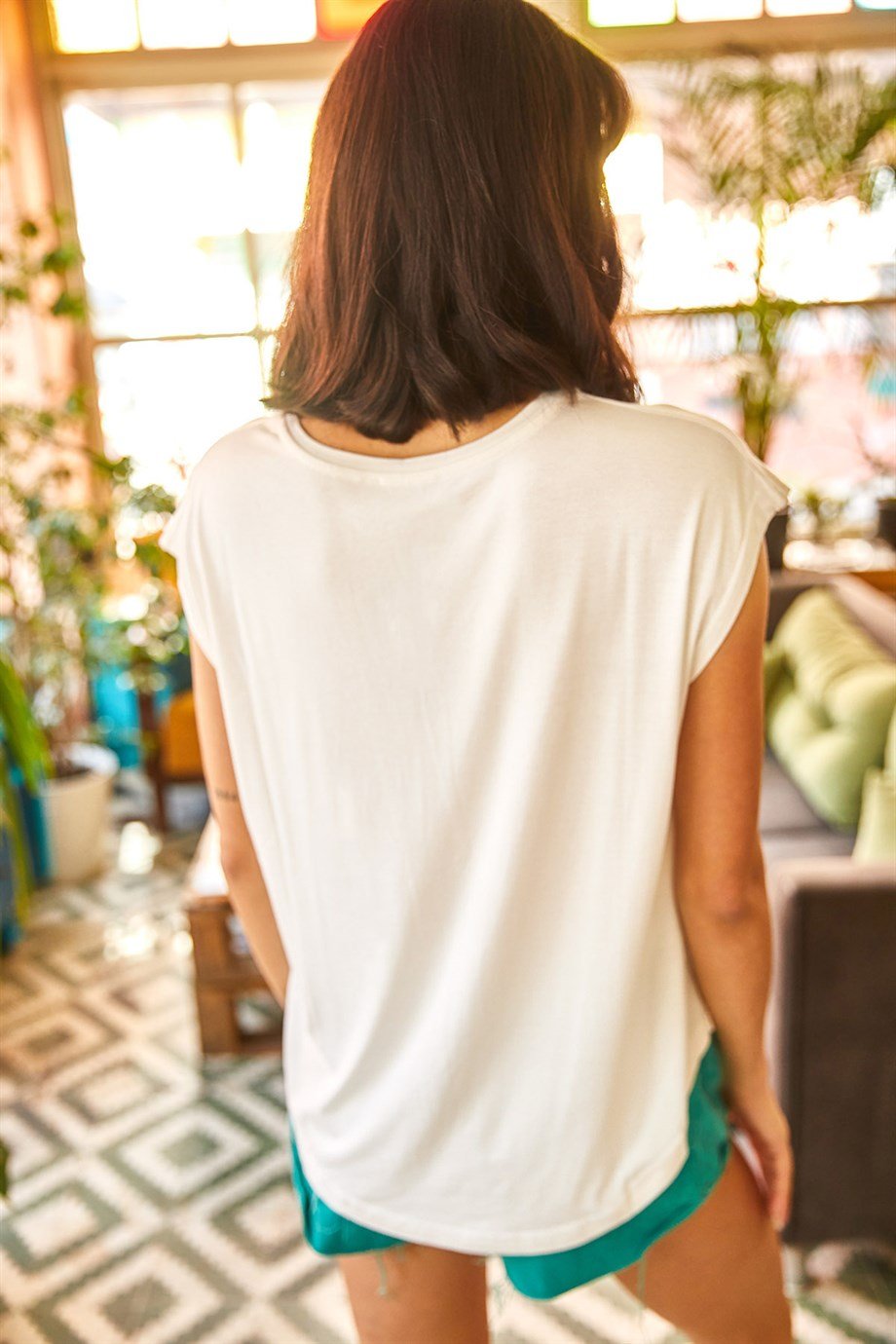 Kolsuz Altı Oval Oversize Örme Viscon Bluz Ekru