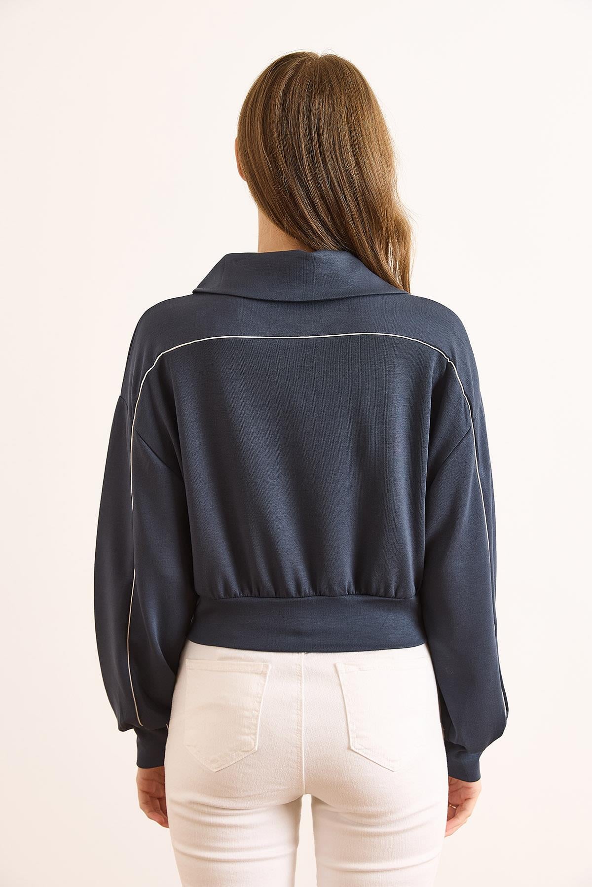 Modal Biye Detaylı Dökümlü Fermuarlı Sweatshirt Antrasit