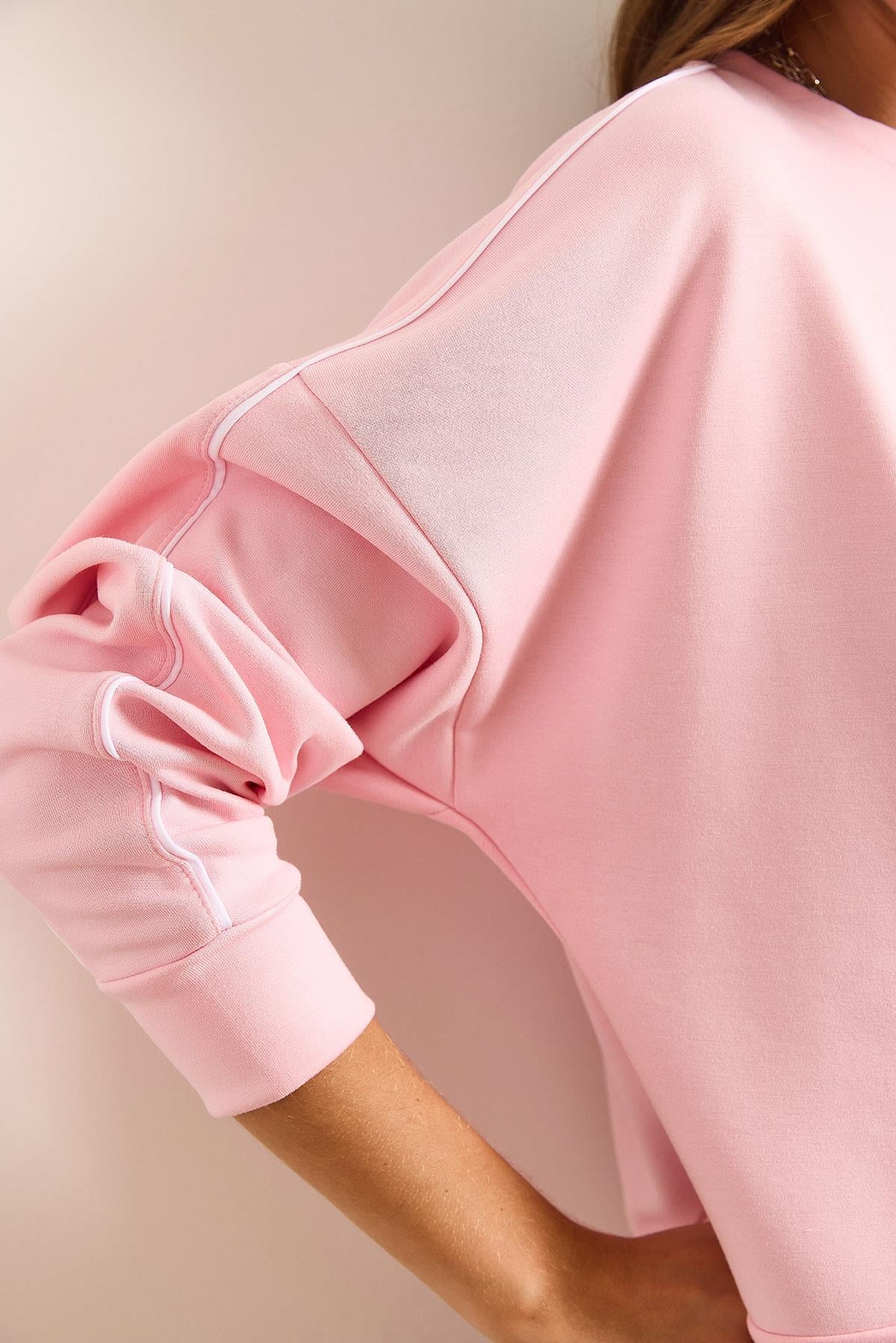 Modal Biye Detaylı Yumuşak Dokulu Sweatshirt Pembe