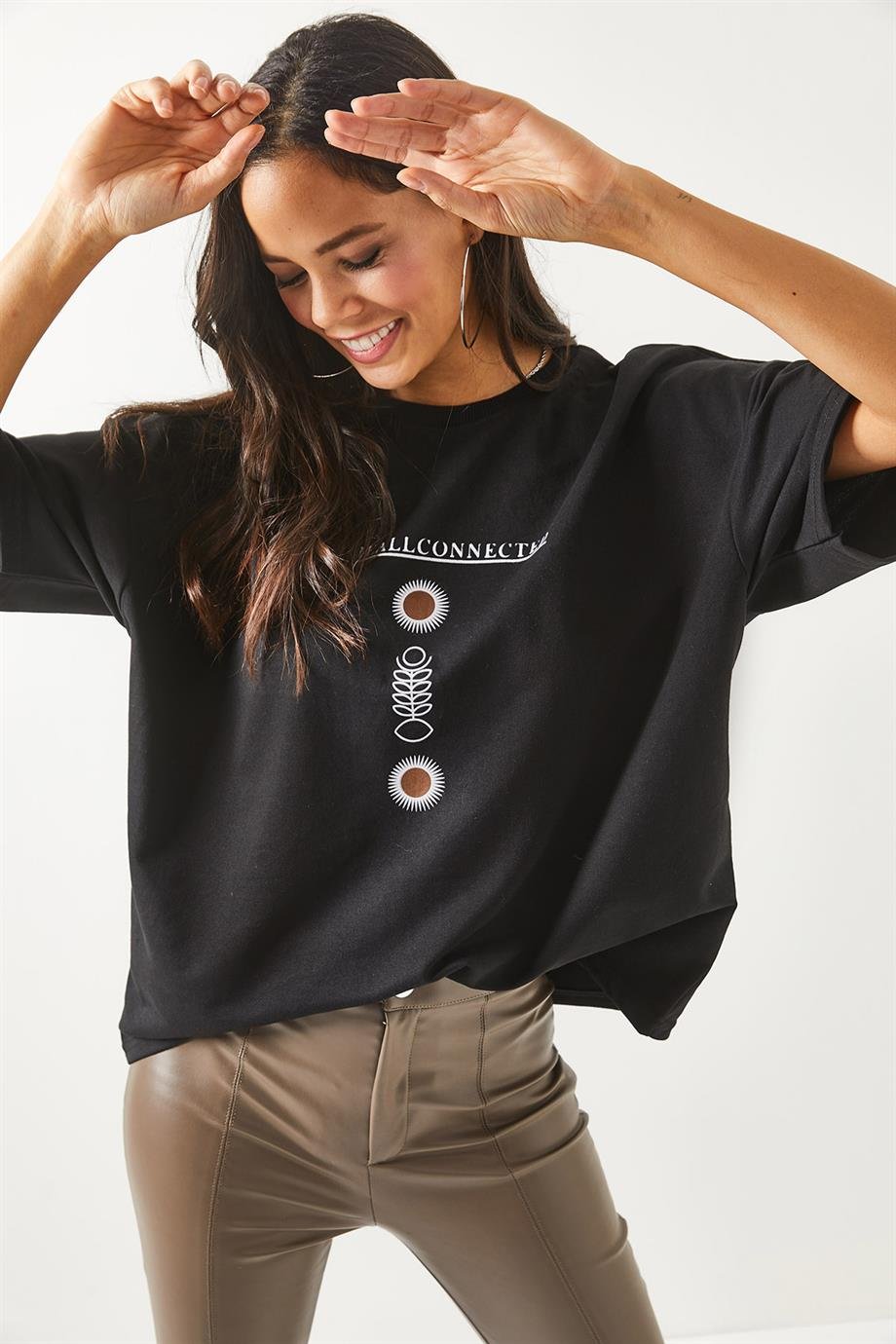 Ön Arka Baskılı 2 iplik Unisex Oversize Tişört Sembol Siyah
