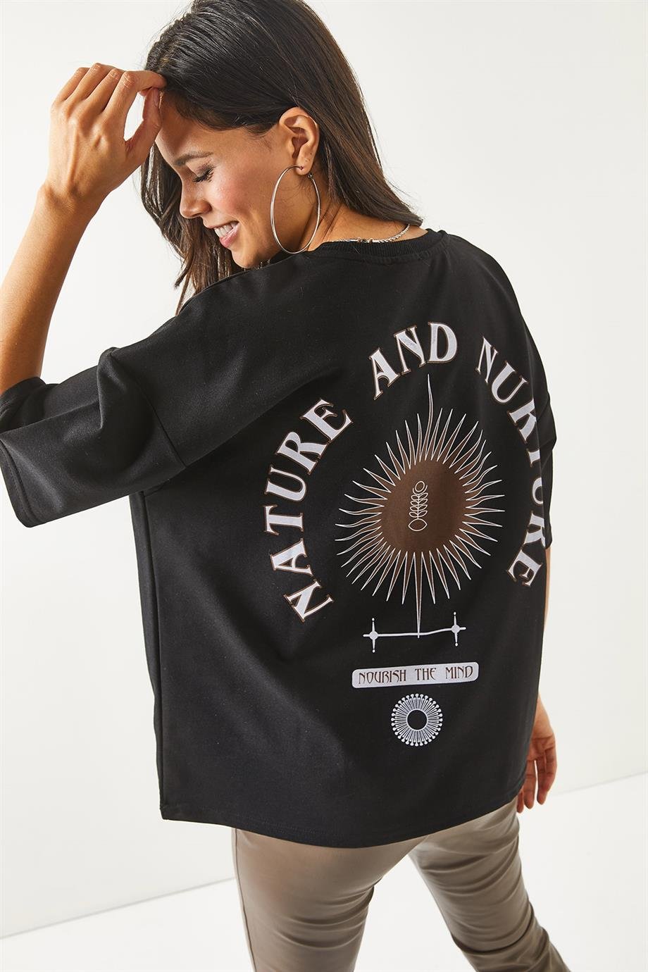 Ön Arka Baskılı 2 iplik Unisex Oversize Tişört Sembol Siyah