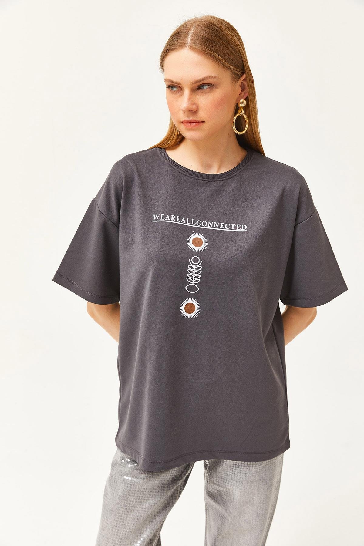 Ön Arka Baskılı 2 iplik Unisex Oversize Tişört Sembol Füme