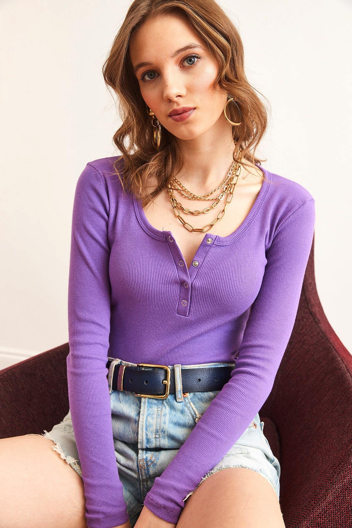 Patlı Kaşkorse Bluz Mor
