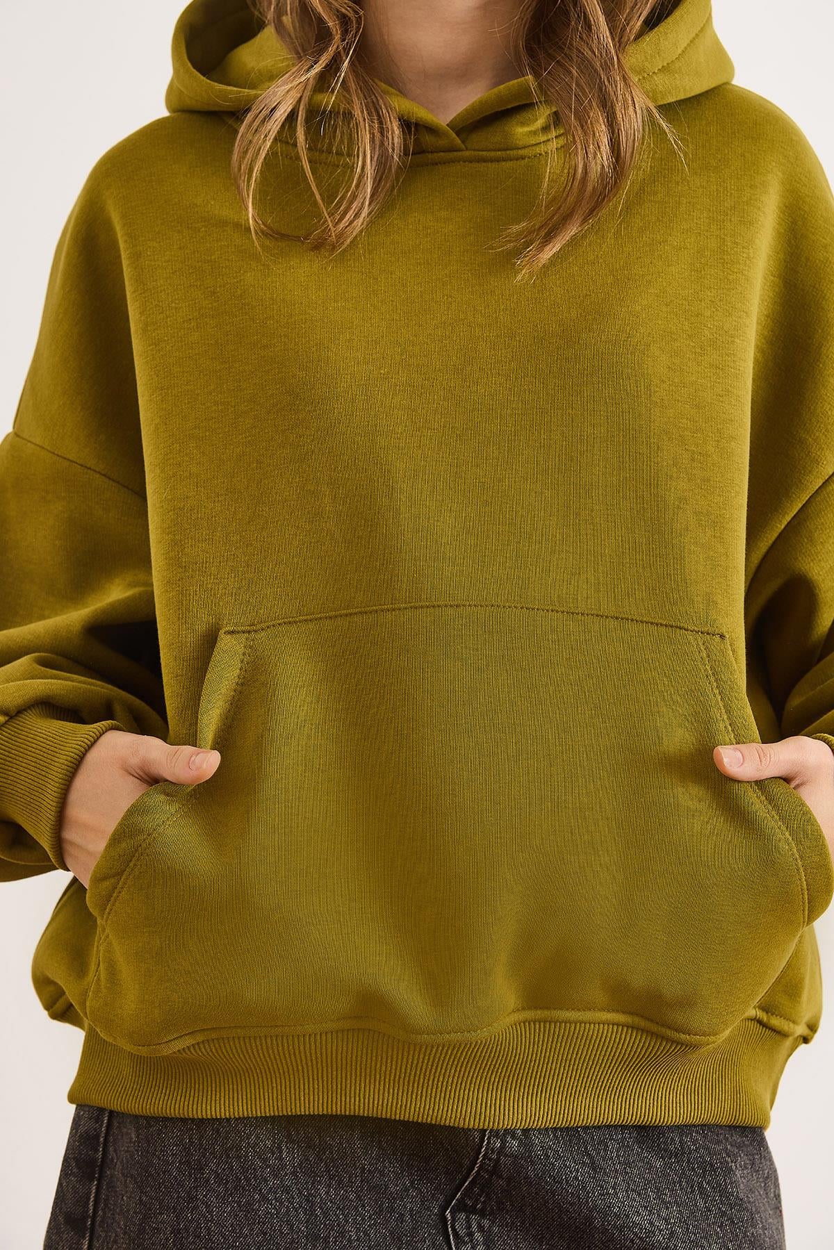 Sırt Culture Nakışlı Şardonlu Oversize Sweatshirt Yağ Yeşili