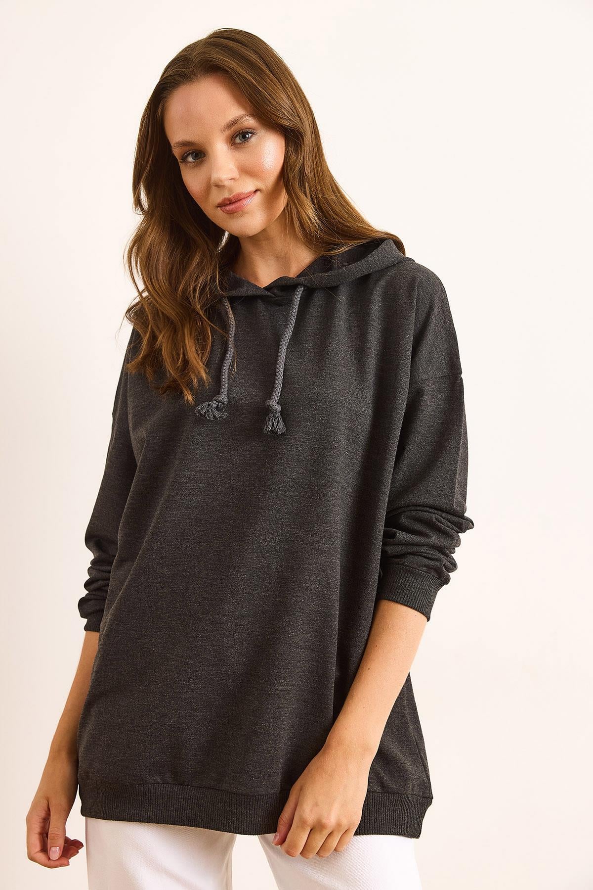 Sırtı İskelet Baskılı Kapüşonlu Oversize Sweatshirt Antrasit