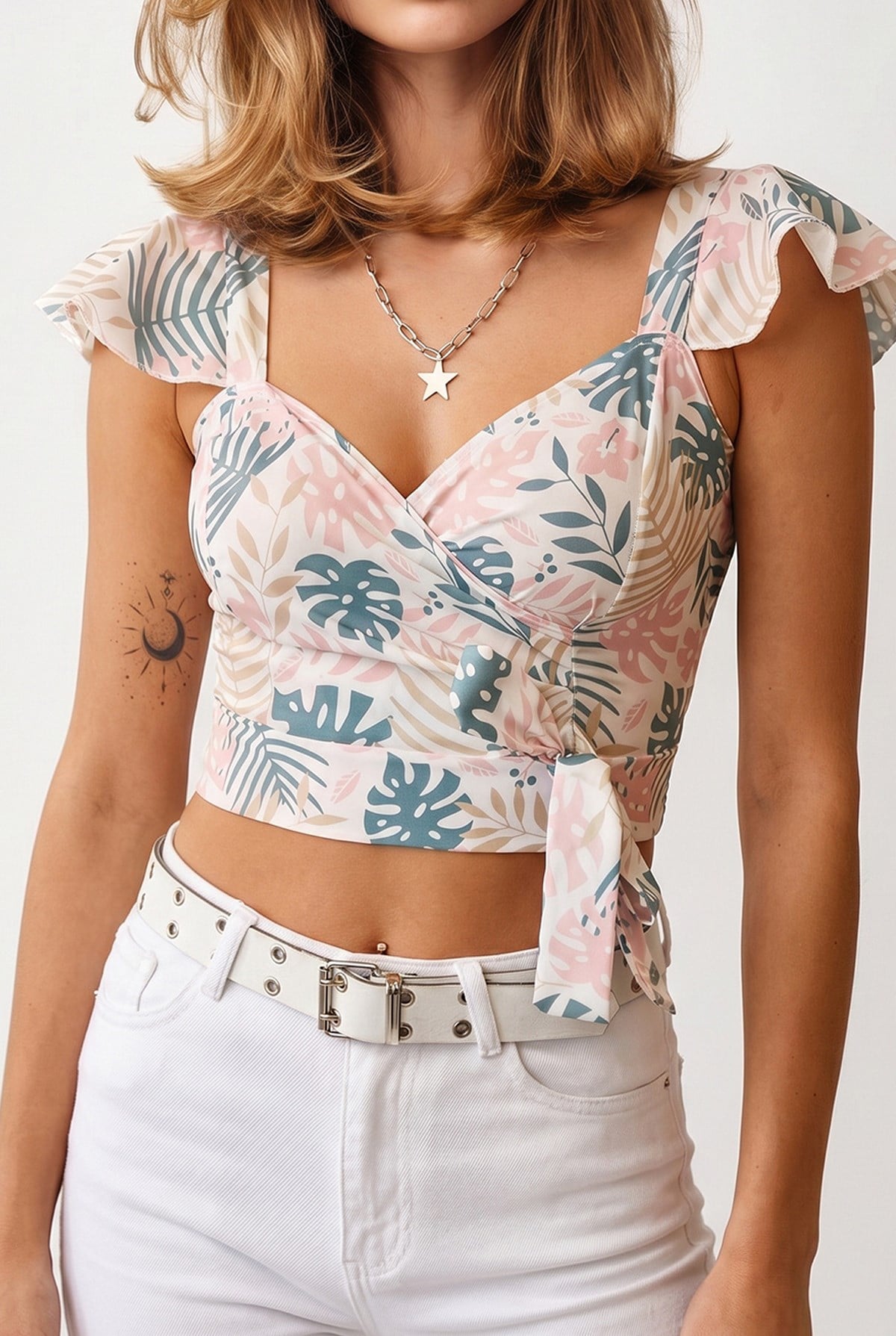 Yandan Fermuarlı Crop Krep Bluz Ekru