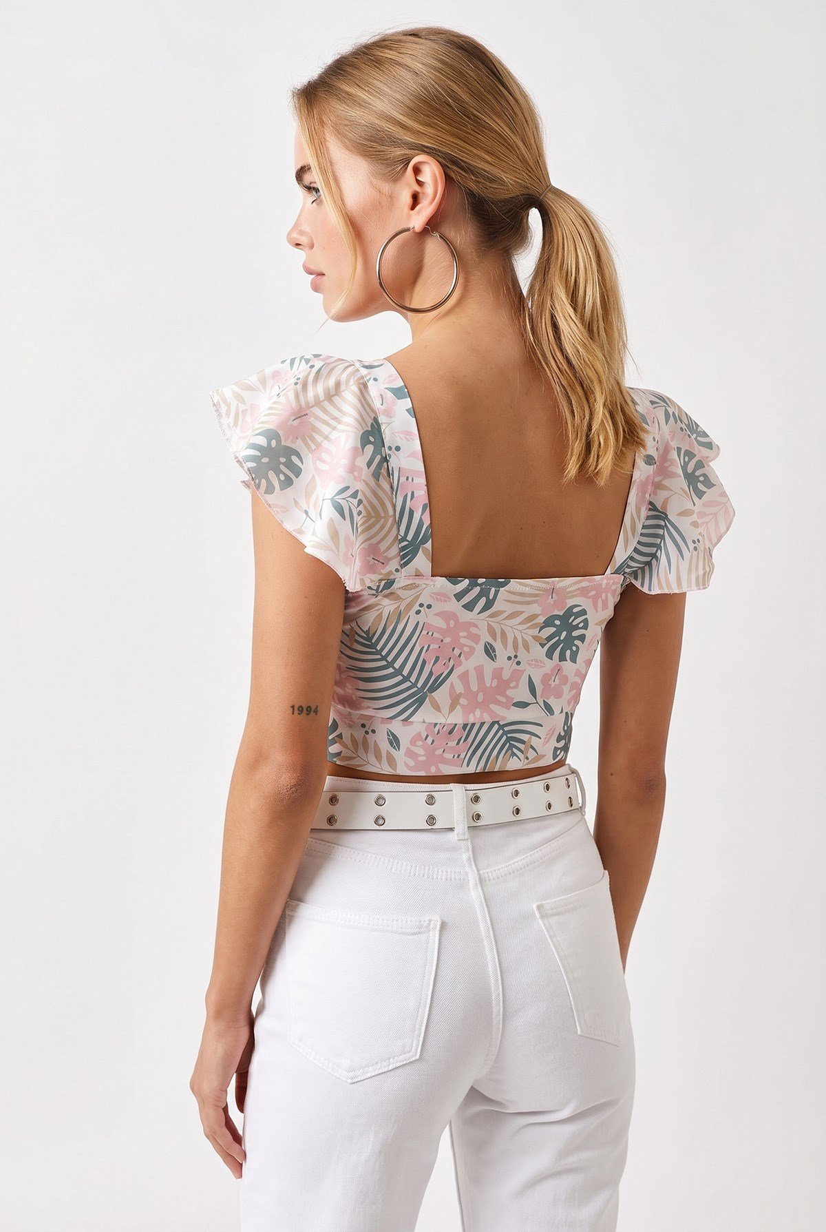 Yandan Fermuarlı Crop Krep Bluz Ekru