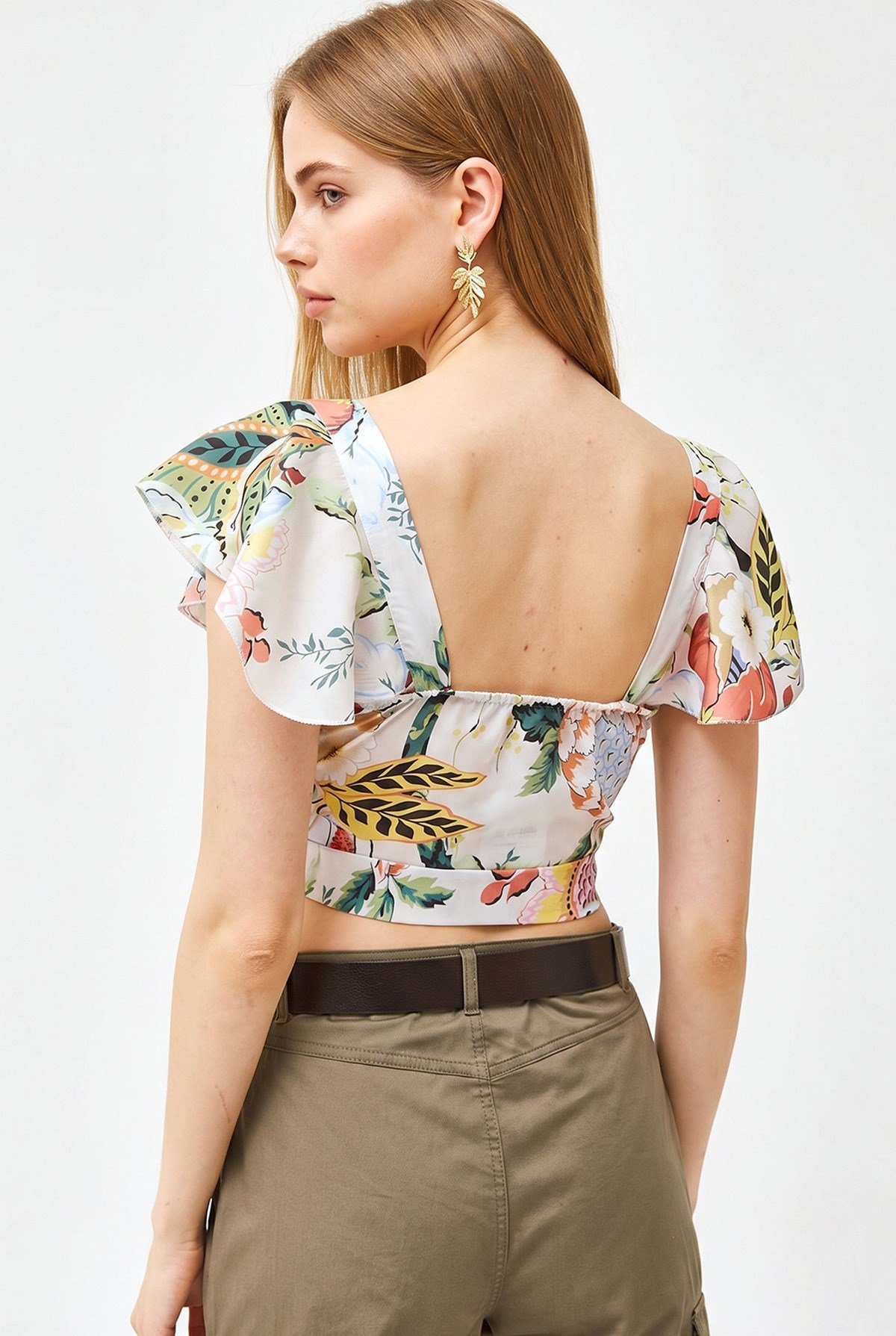 Yandan Fermuarlı Crop Krep Bluz Jungle Çok Renkli