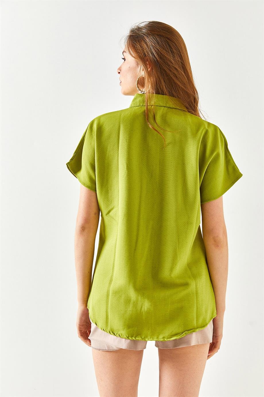 Yarasa Oversize Keten Gömlek Açık Yeşil