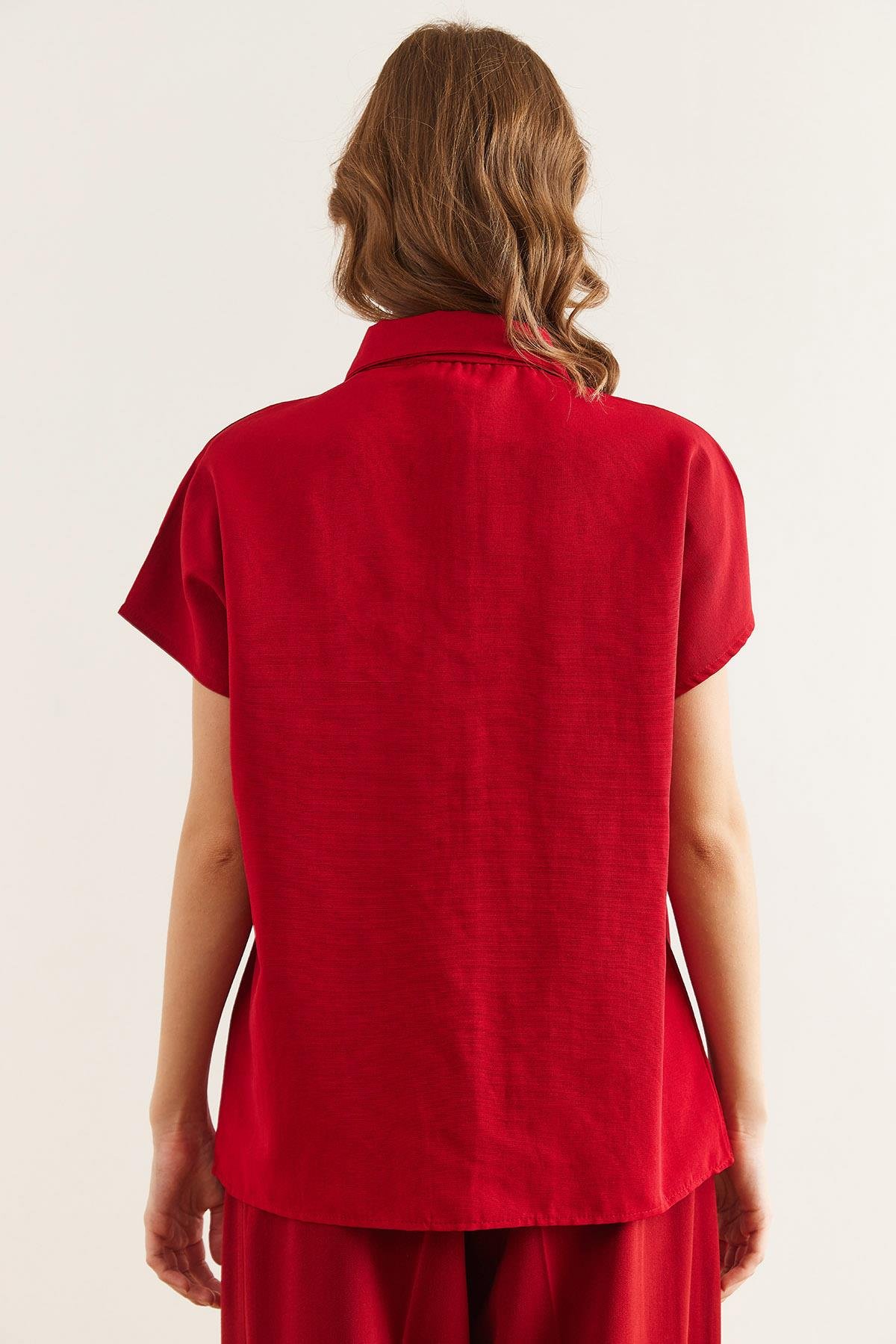 Yarasa Oversize Keten Gömlek Bordo