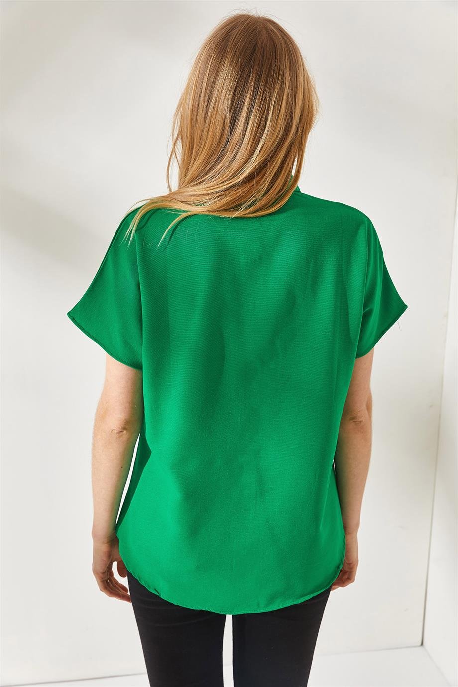 Yarasa Oversize Keten Gömlek Çimen Yeşili