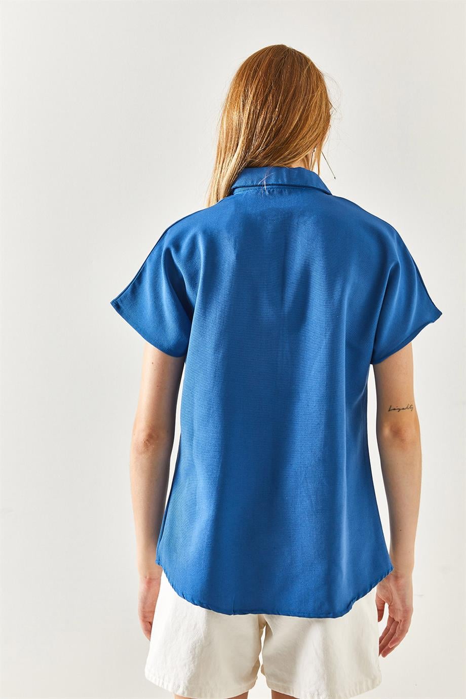 Yarasa Oversize Keten Gömlek İndigo