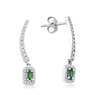 0.35 Karat Pırlanta Zümrüt Küpe