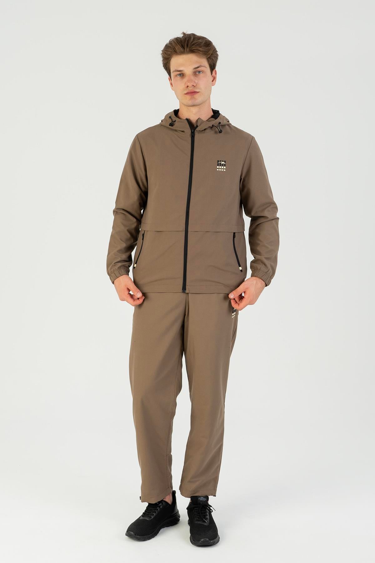 Maraton Active Comfort Erkek Kapşonlu Tress Lastik Reglan Kol Antrenman Kakao Eşofman Takımı 22736