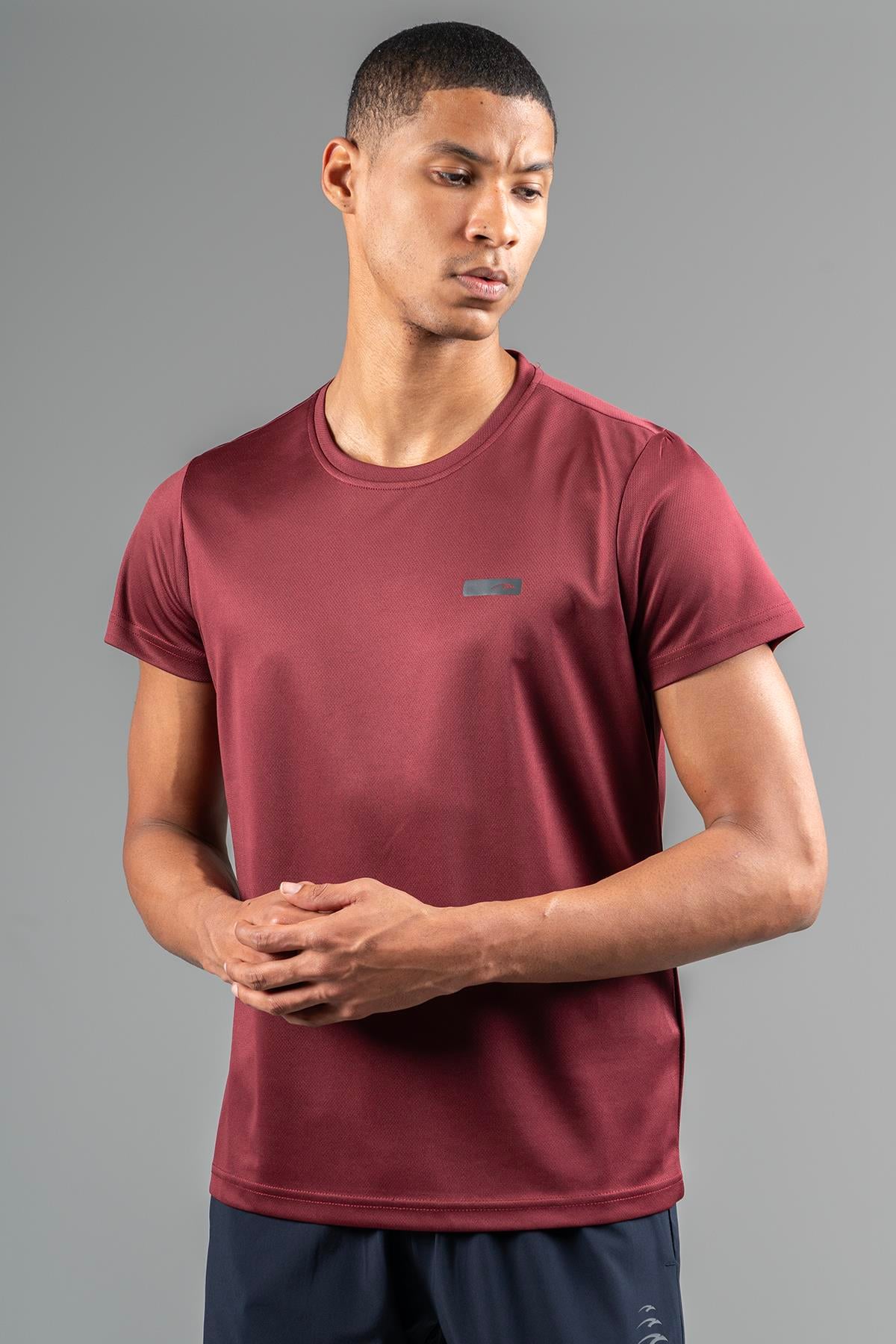 Maraton Active Regular Erkek Bisiklet Yaka  Kısa Kol Koşu Bordo T-shirt 22748