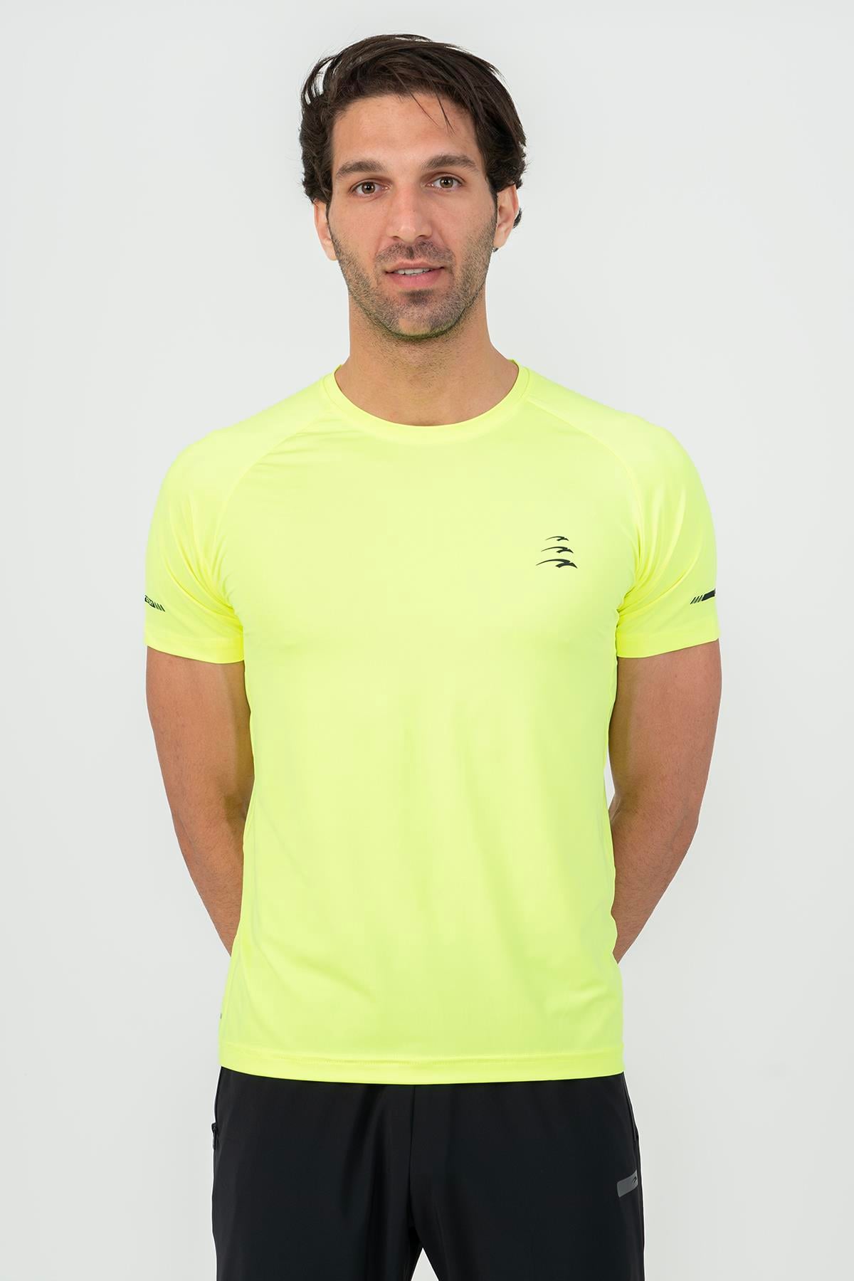 Maraton Active Regular Erkek Bisiklet Yaka  Reglan Kol Koşu Neon Sarı T-shirt 21851