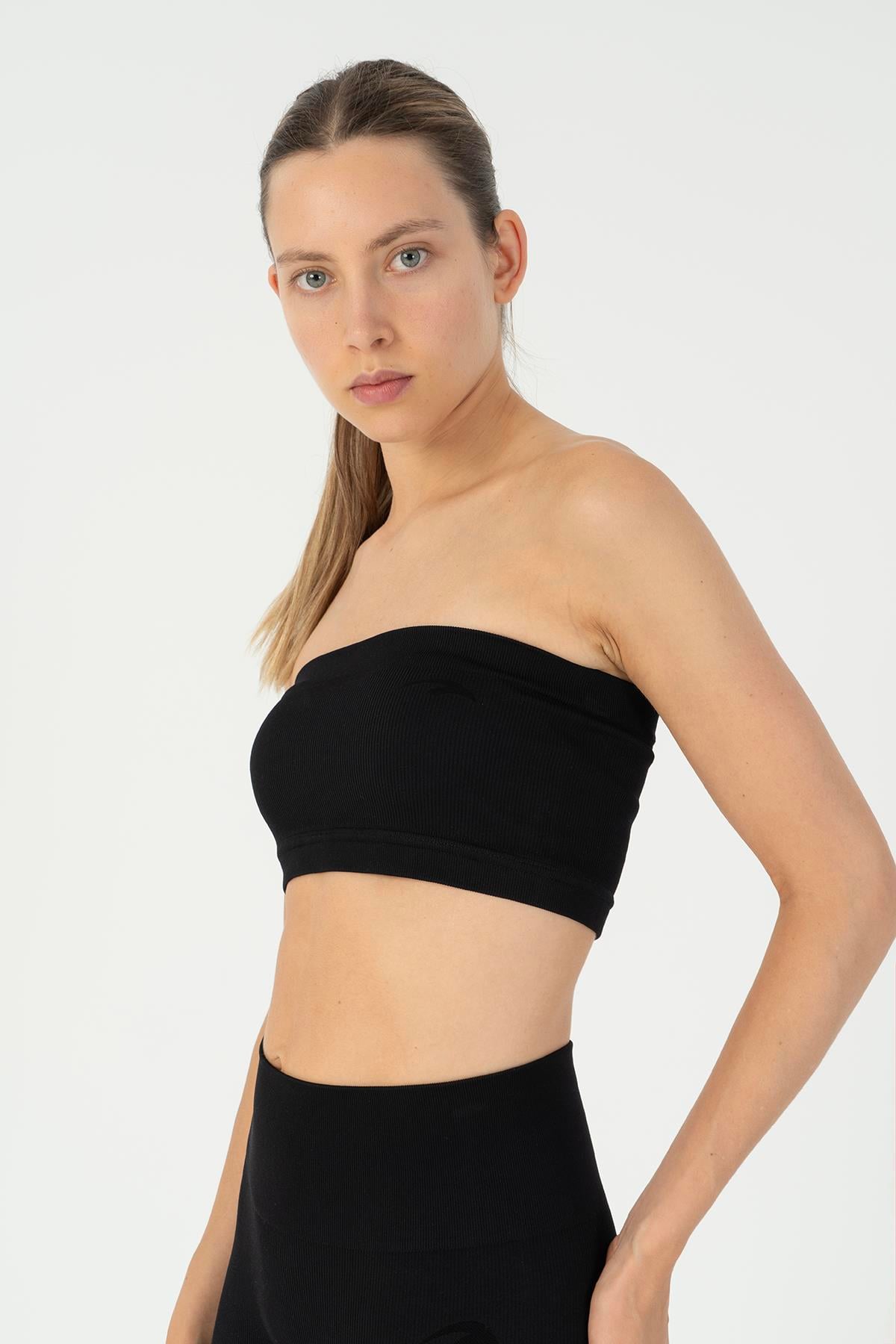 Maraton Active SlimFit Kadın Askısız  Kolsuz Koşu Siyah Bra 813096