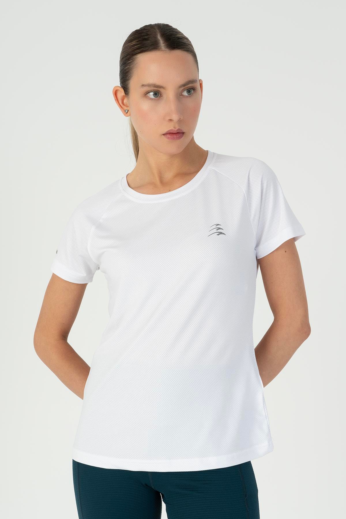 Maraton Active SlimFit Kadın Bisiklet Yaka  Reglan Kol RUN Beyaz T-shirt 23236