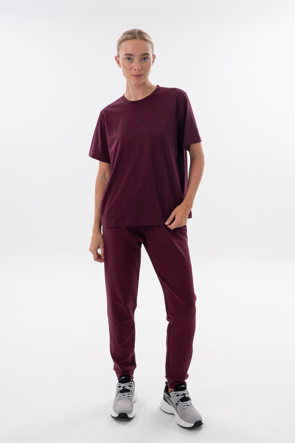 Maraton New Basic Kadın Bisiklet Yaka  BORDO- T-shirt