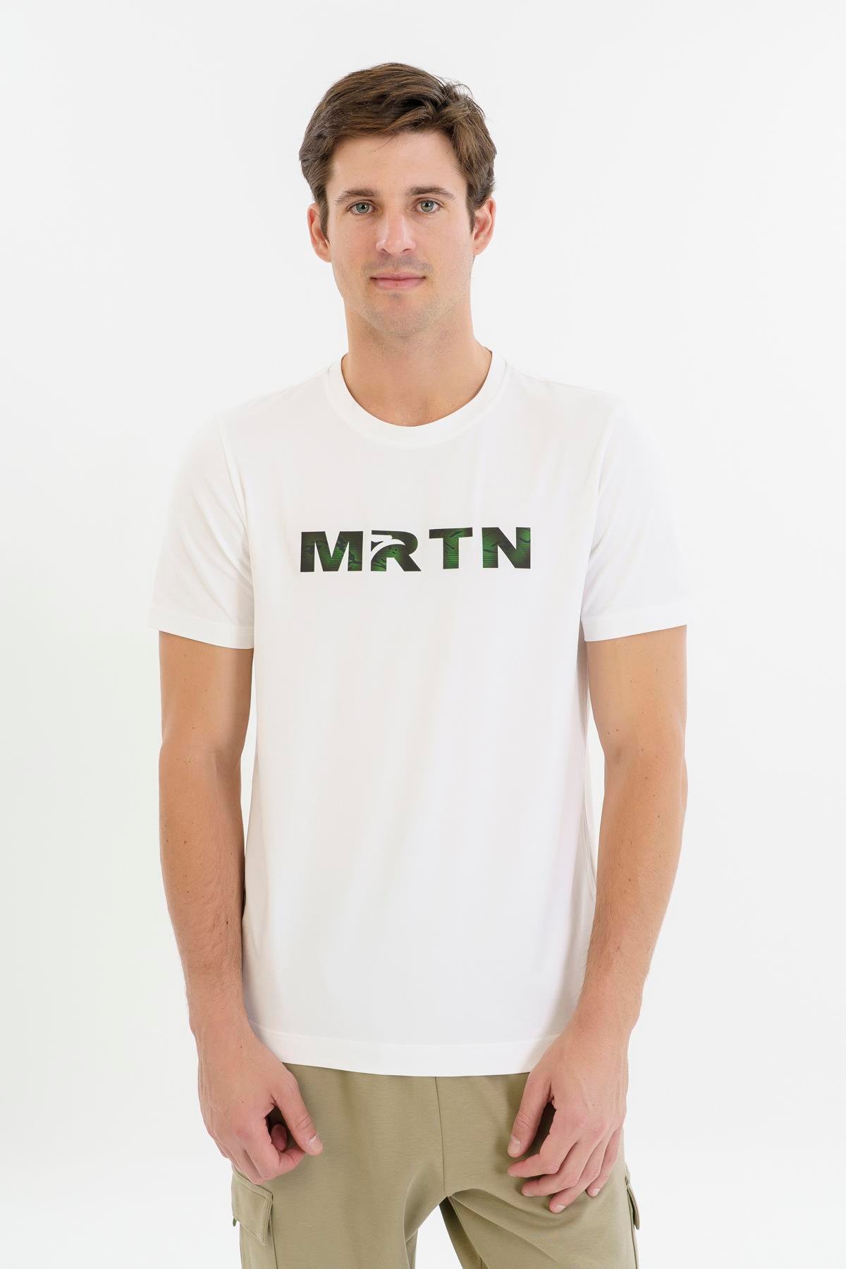 Maraton Regular Erkek Bisiklet Yaka  Beyaz T-shirt
