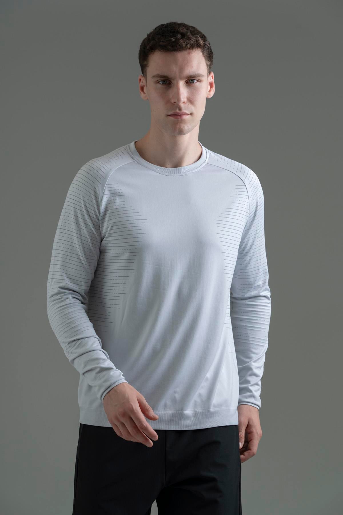 Maraton SlimFit Erkek Bisiklet Yaka  Reglan Kol Beyaz- Sweatshirt 826030