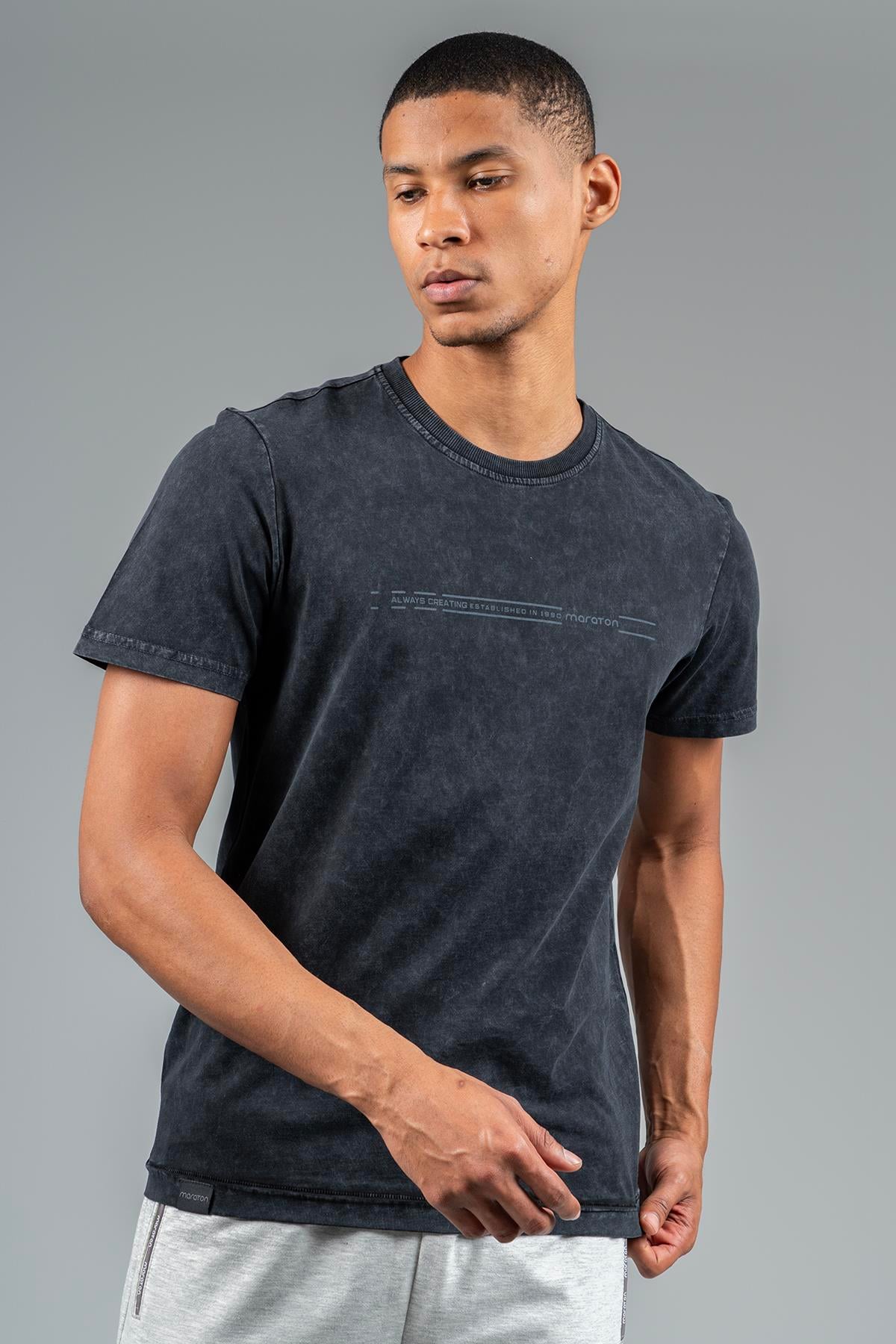 Maraton Sportswear Comfort Erkek Bisiklet Yaka  Kısa Kol Basic Siyah T-shirt 22812