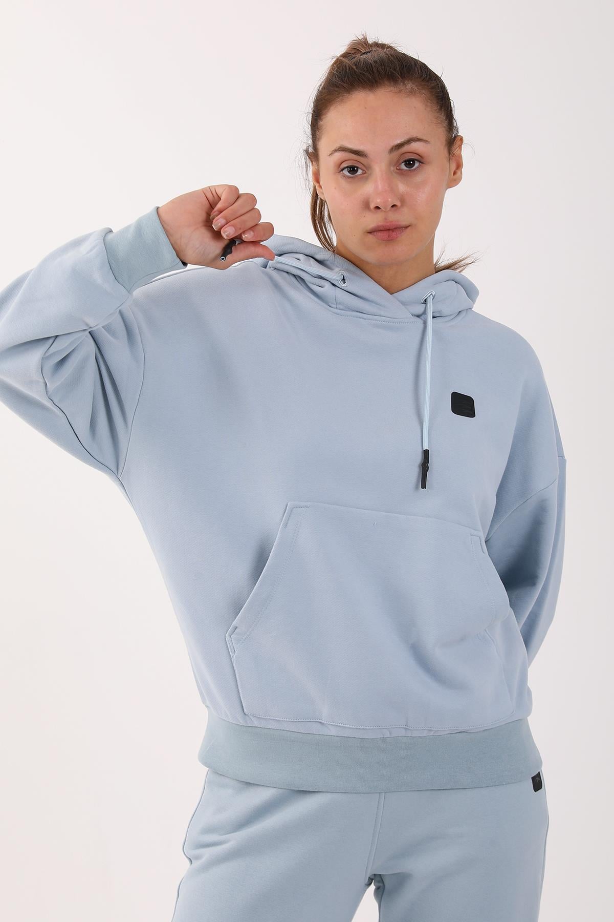 Maraton   Woman Hooded   Light Blue Black  Sweatshırt 21908
